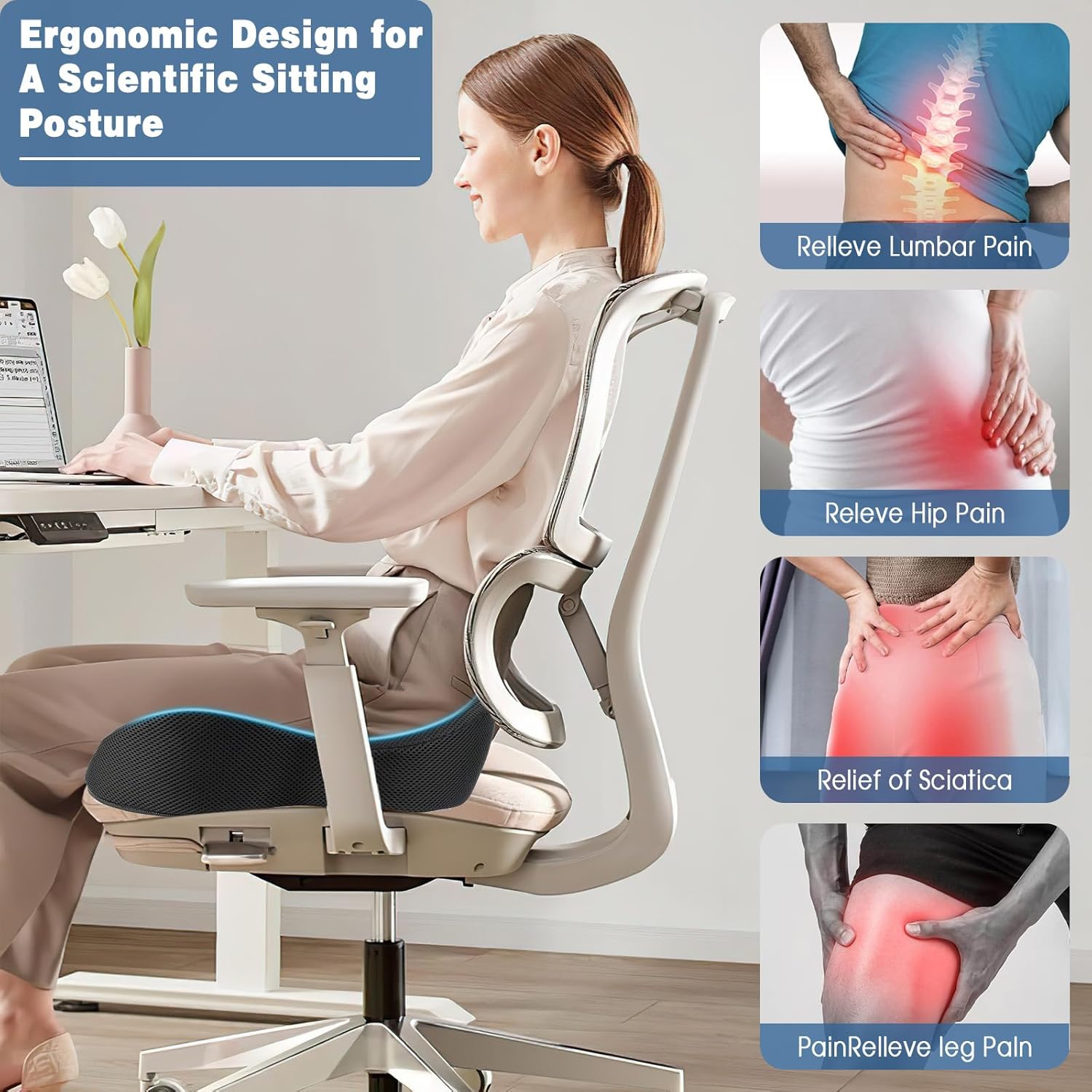 Cuscino Sedia Ufficio Ortopedico Memory Foam - immagine 3