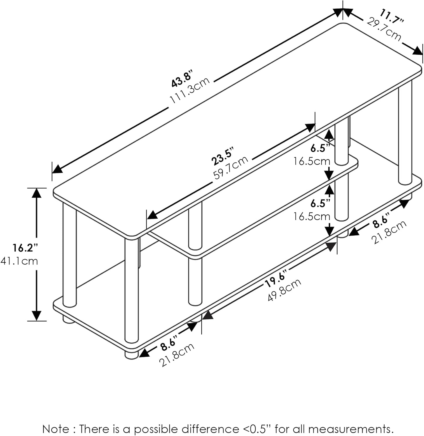 Furinno Supporti TV di Intrattenimento a 3 Livelli, Oak/White, 140 cm - immagine 3