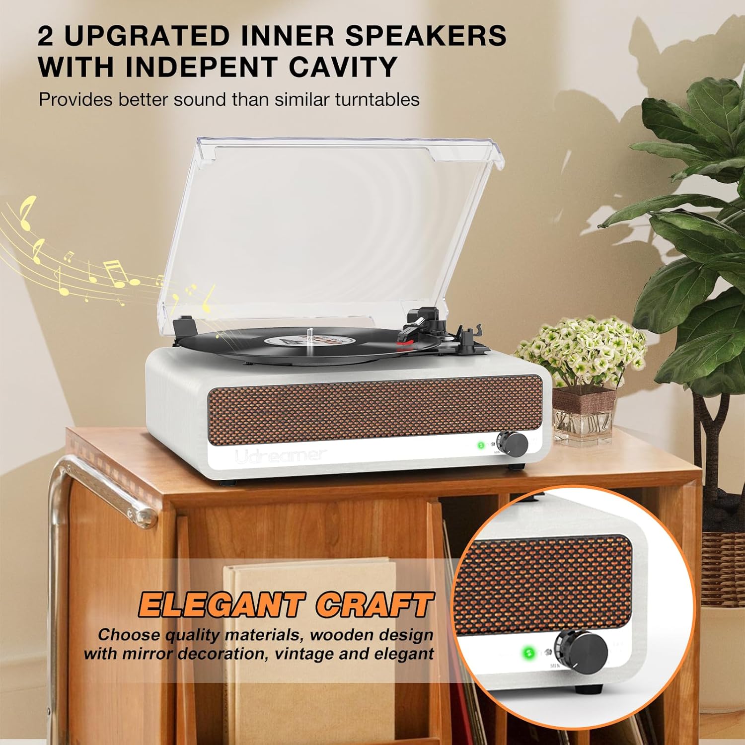 Udreamer Giradischi con Altoparlante Bluetooth 3 Velocità - immagine 3