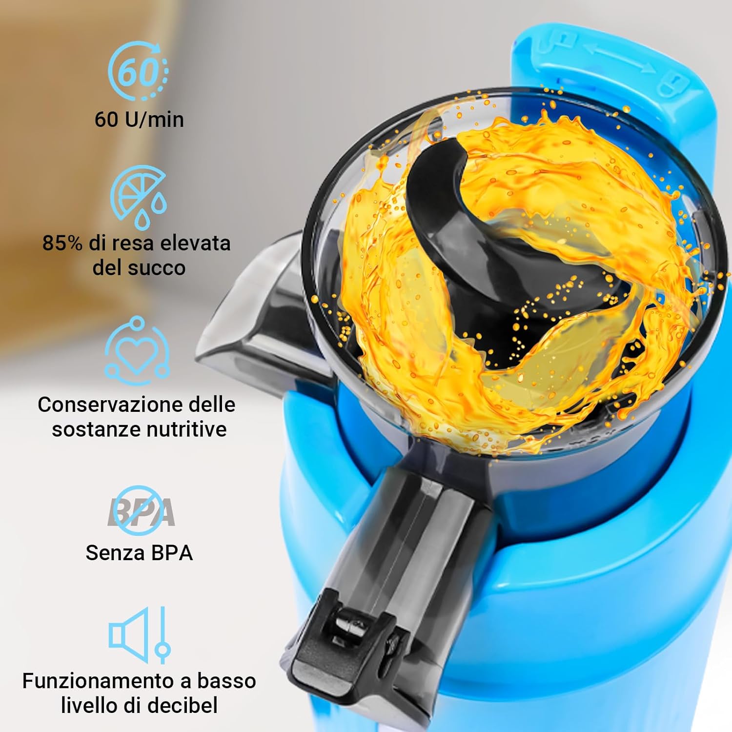 Ventray Ginnie Estrattore Frutta e Verdura Slow Juicer, Blu - immagine 3