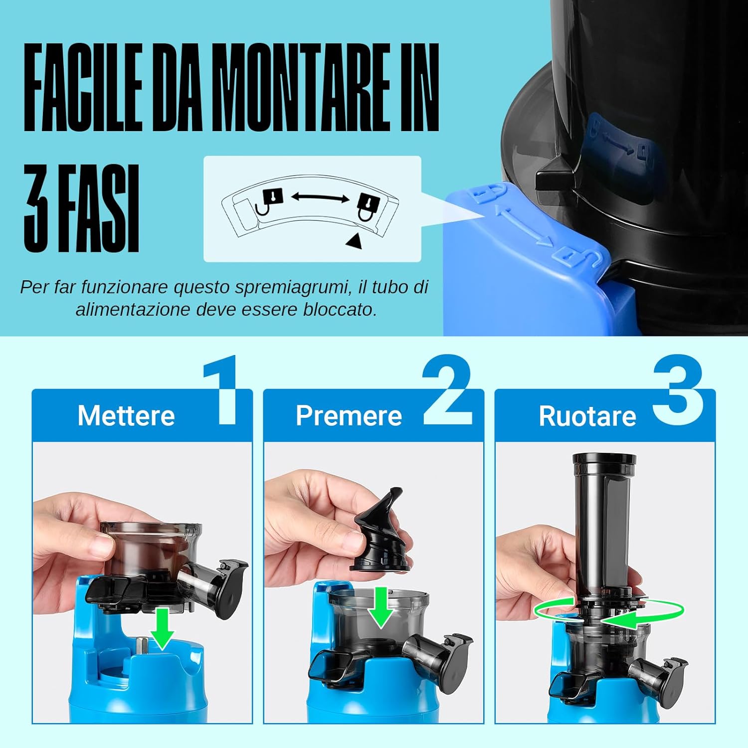 Ventray Ginnie Estrattore Frutta e Verdura Slow Juicer, Blu - immagine 7