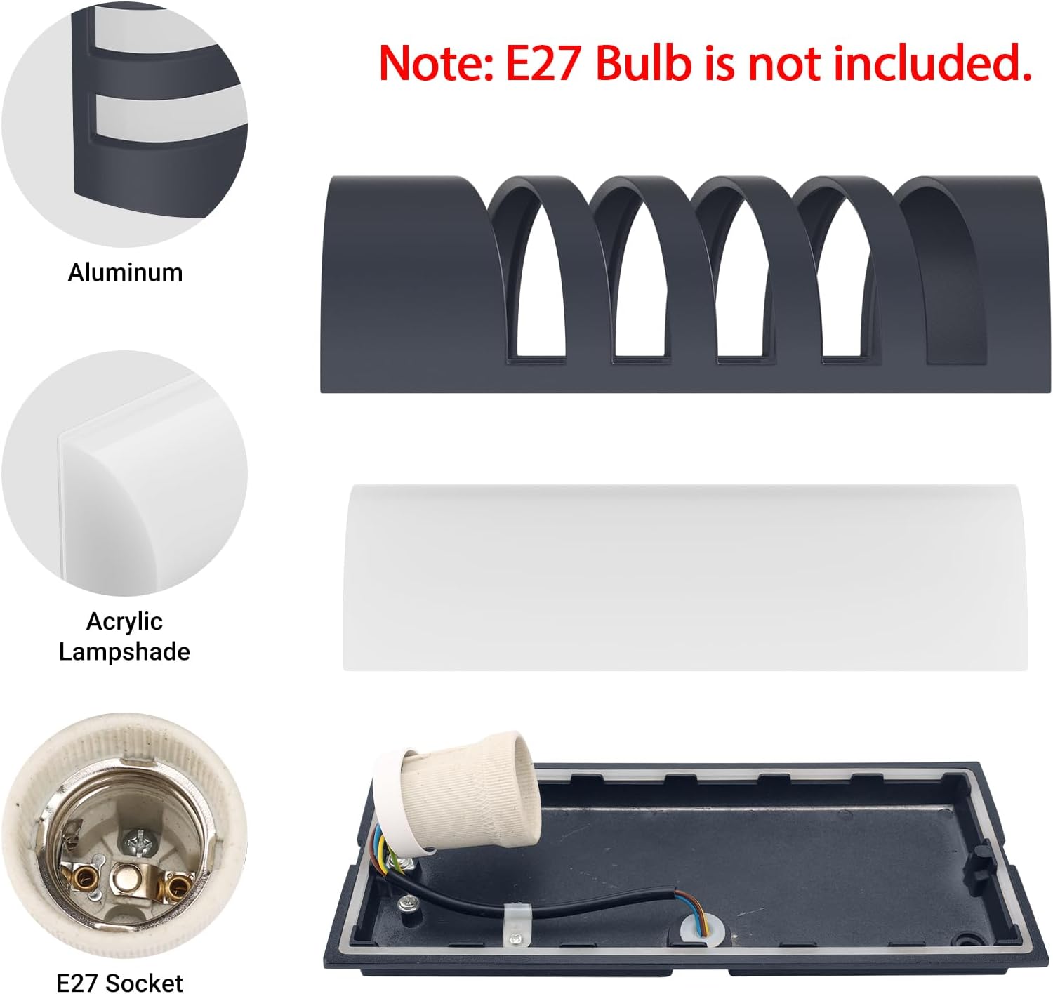 Klighten E27 Lampada da Parete Esterno/Interno IP65 - immagine 4