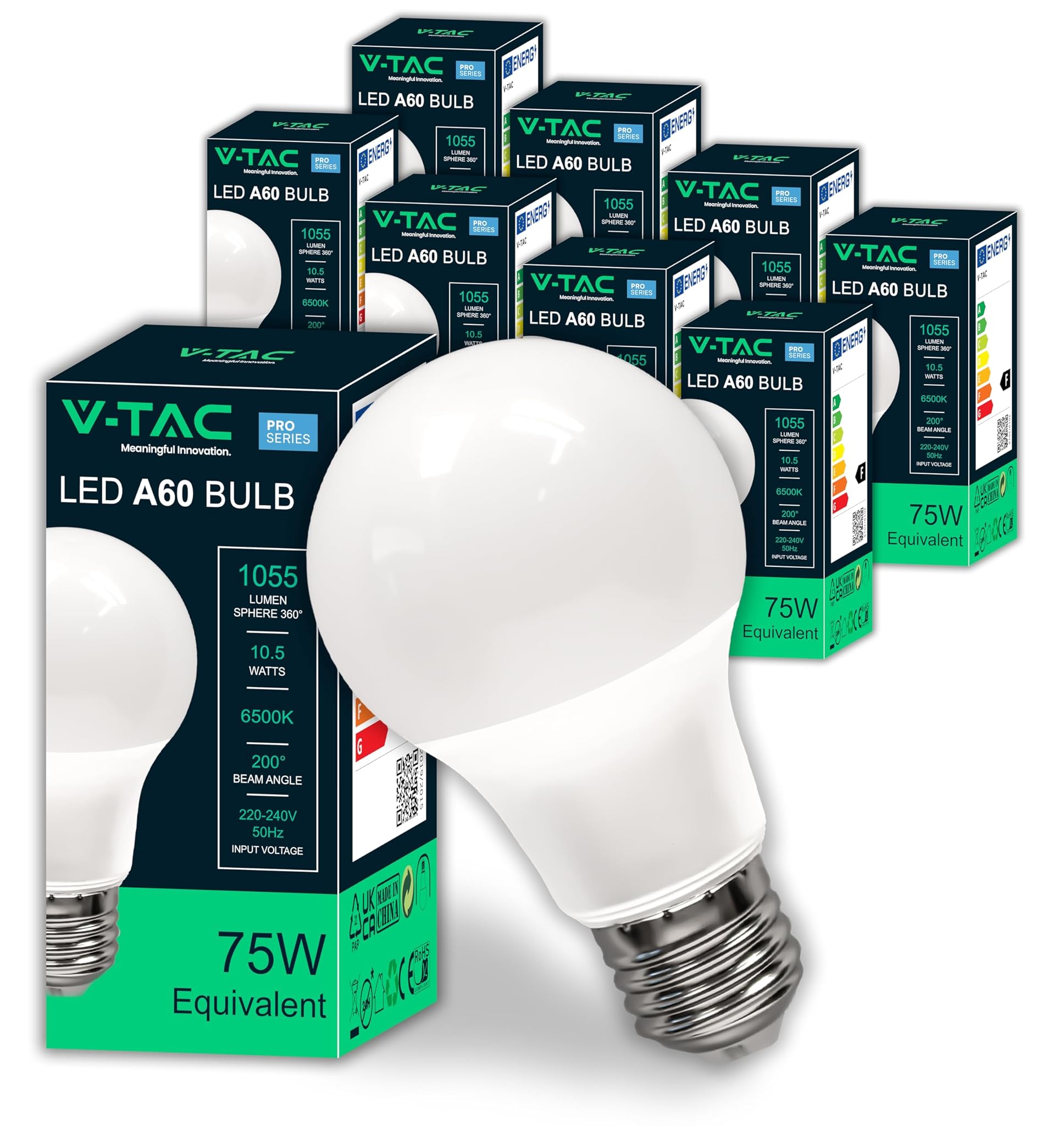 V-tac 10x Lampadine LED A60 E27 10.5W 6500K
