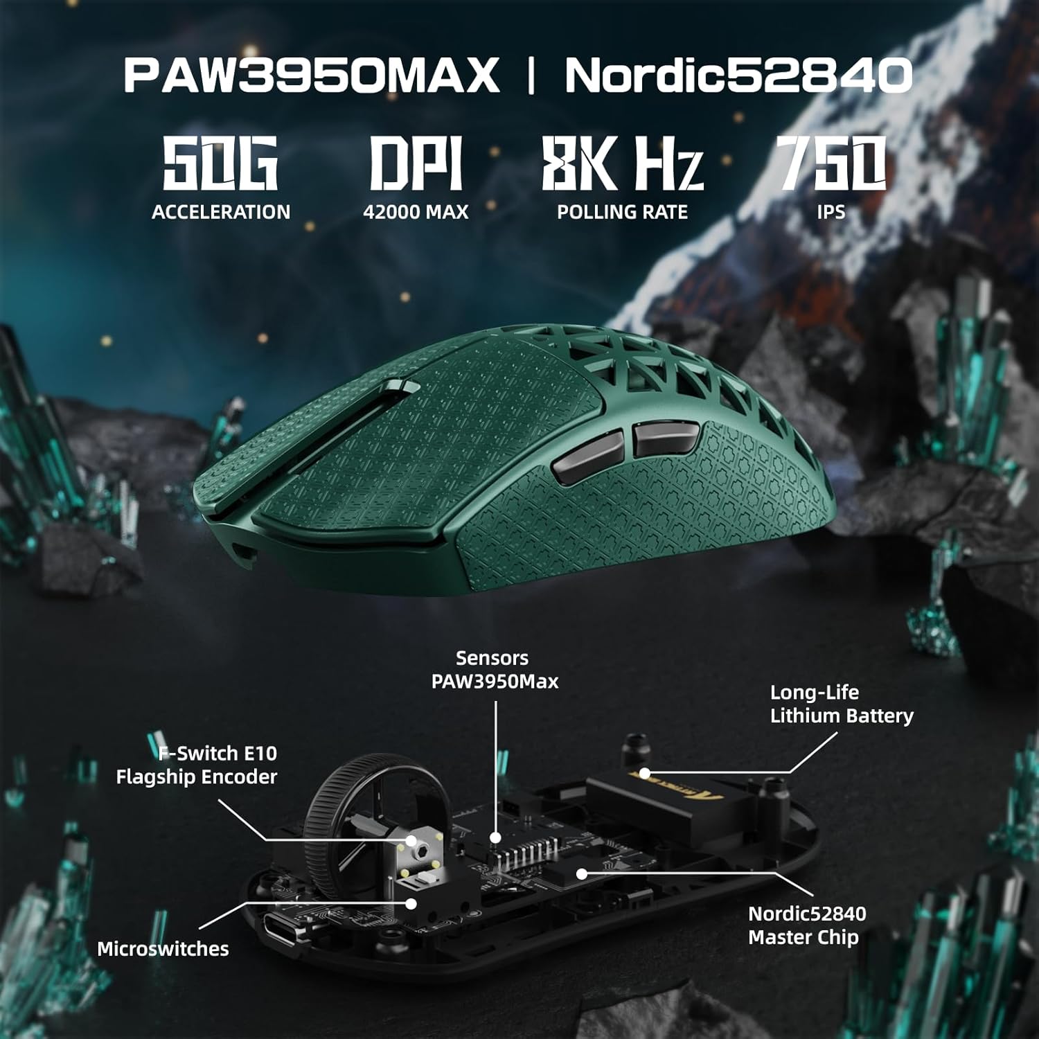 ATTACK SHARK R5 Ultra - Mouse Gaming Wireless 39g, Verde - immagine 4