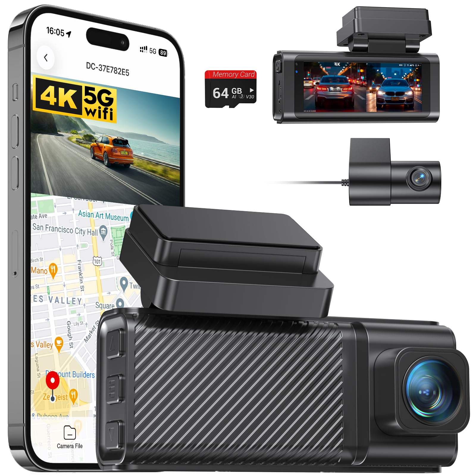 Dashcam Auto Doppia Canale 4K Anteriore + 2,5K Posteriore