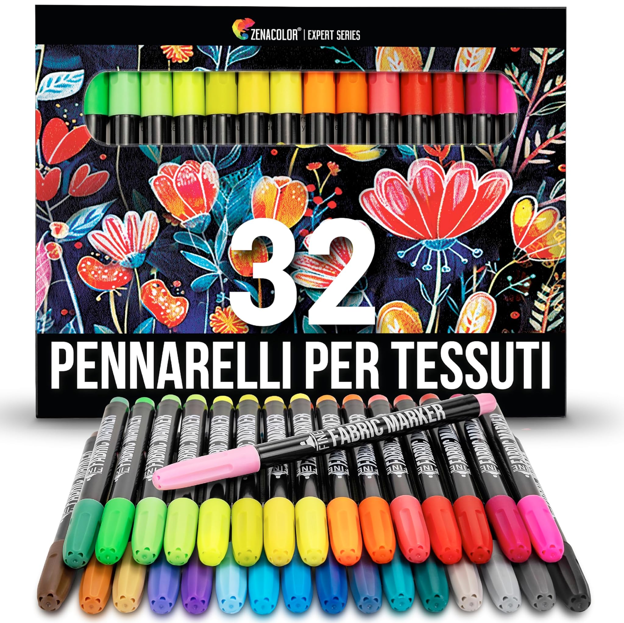 Zenacolor 32 Pennarelli per Tessuti a Punta Fine