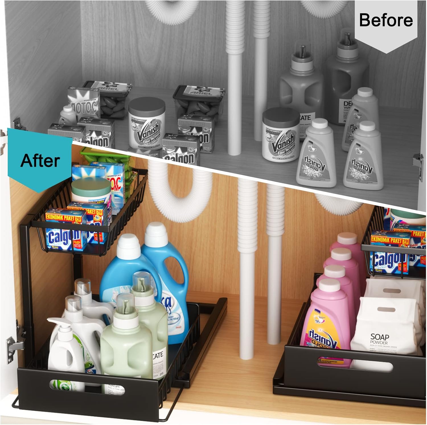 Cocolemon Organizer Sottolavello 2 Livelli Nero - immagine 2