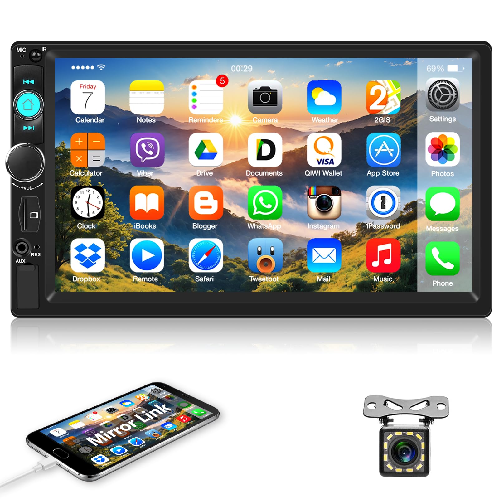 Motorsi Autoradio 2 Din 7 Pollici con Vivavoce Bluetooth