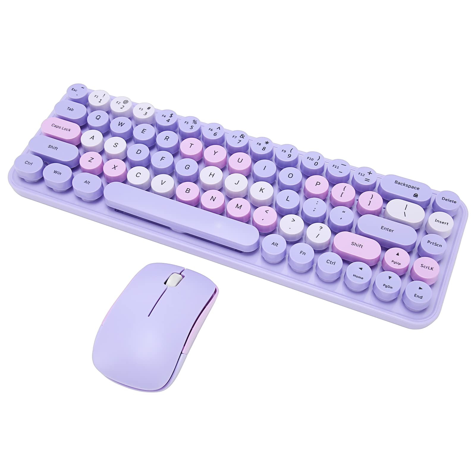 Tastiera e Mouse Wireless 68 Tasti Rotondi, Tema Viola