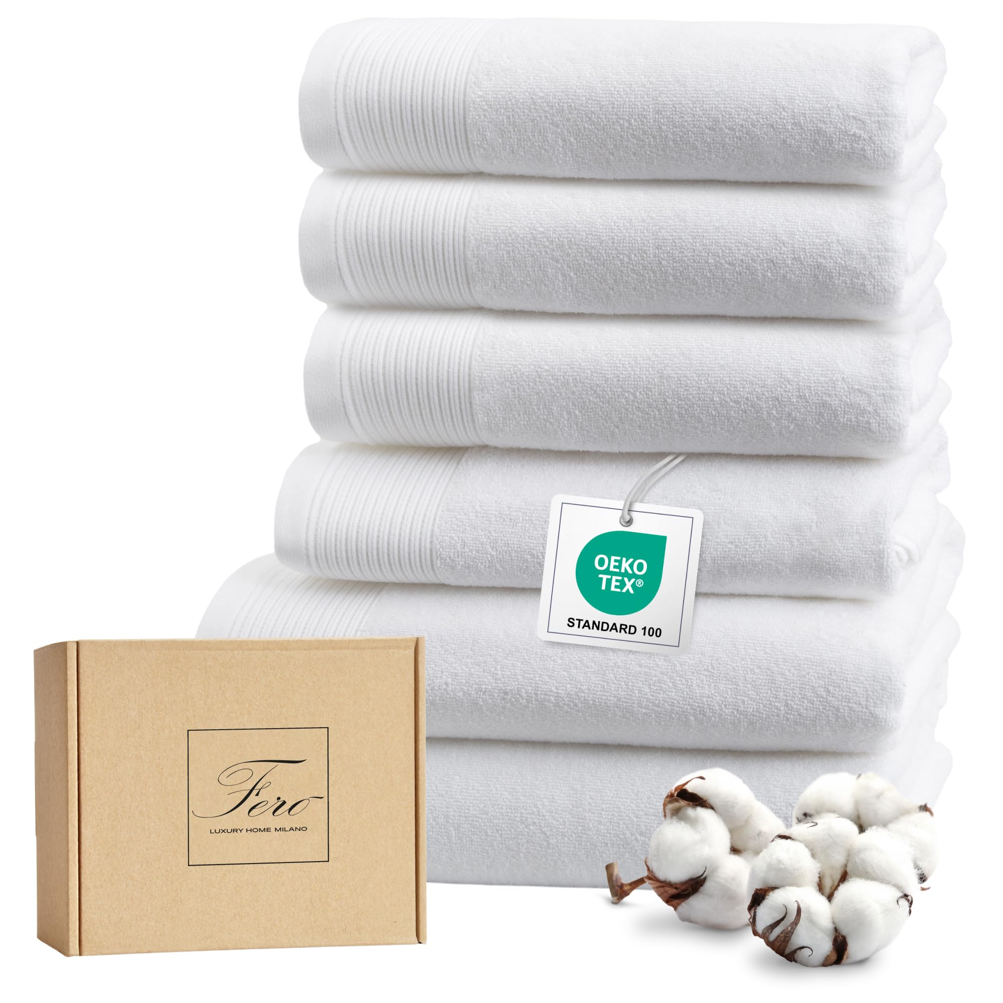 Ferò Set Asciugamani Bagno di Lusso 6 Pezzi, Bianco