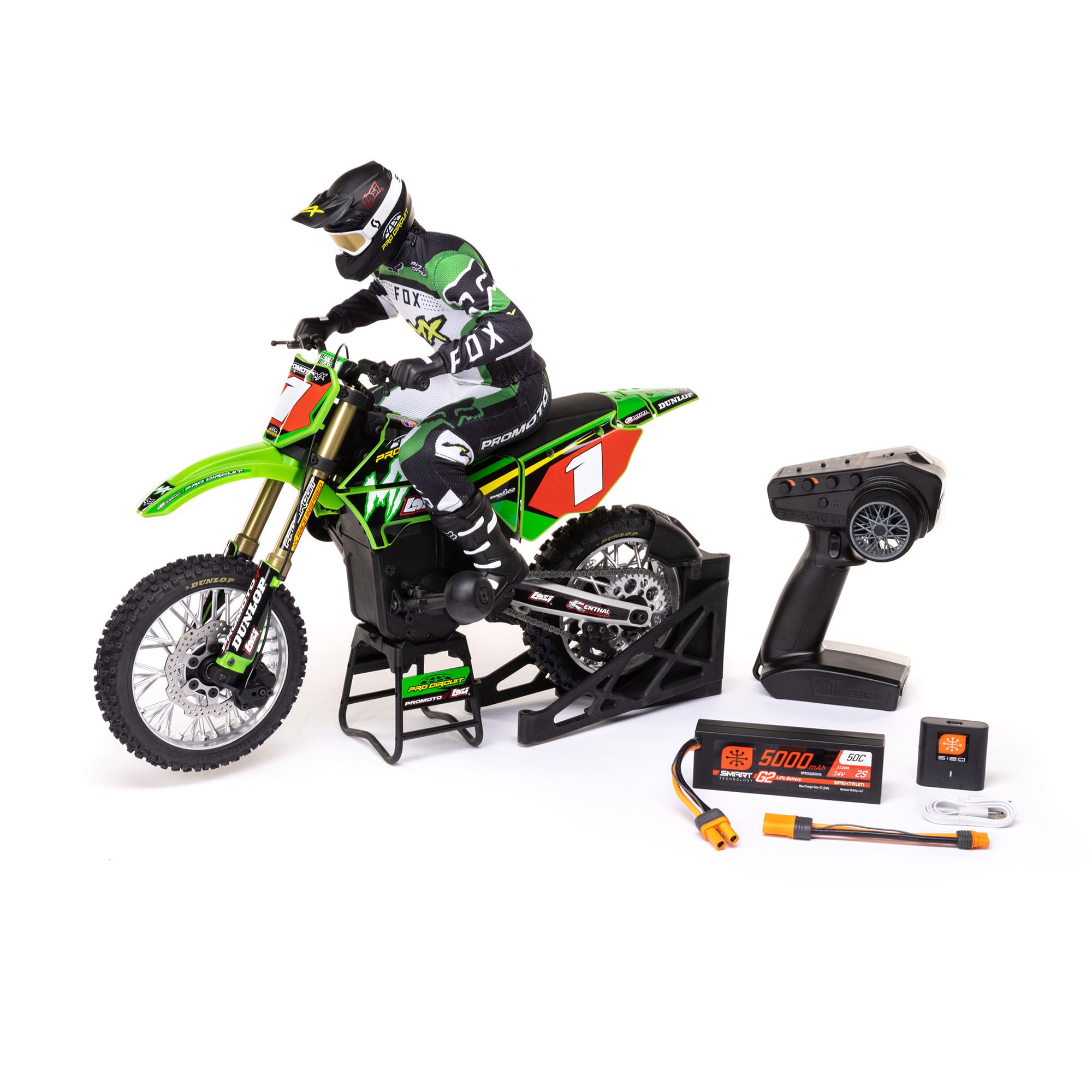 Losi Moto RC Promoto-MX 1/4 Moto Ready to Run Combo Include Batteria e Caricatore Pro Circuit LOS06002 Verde