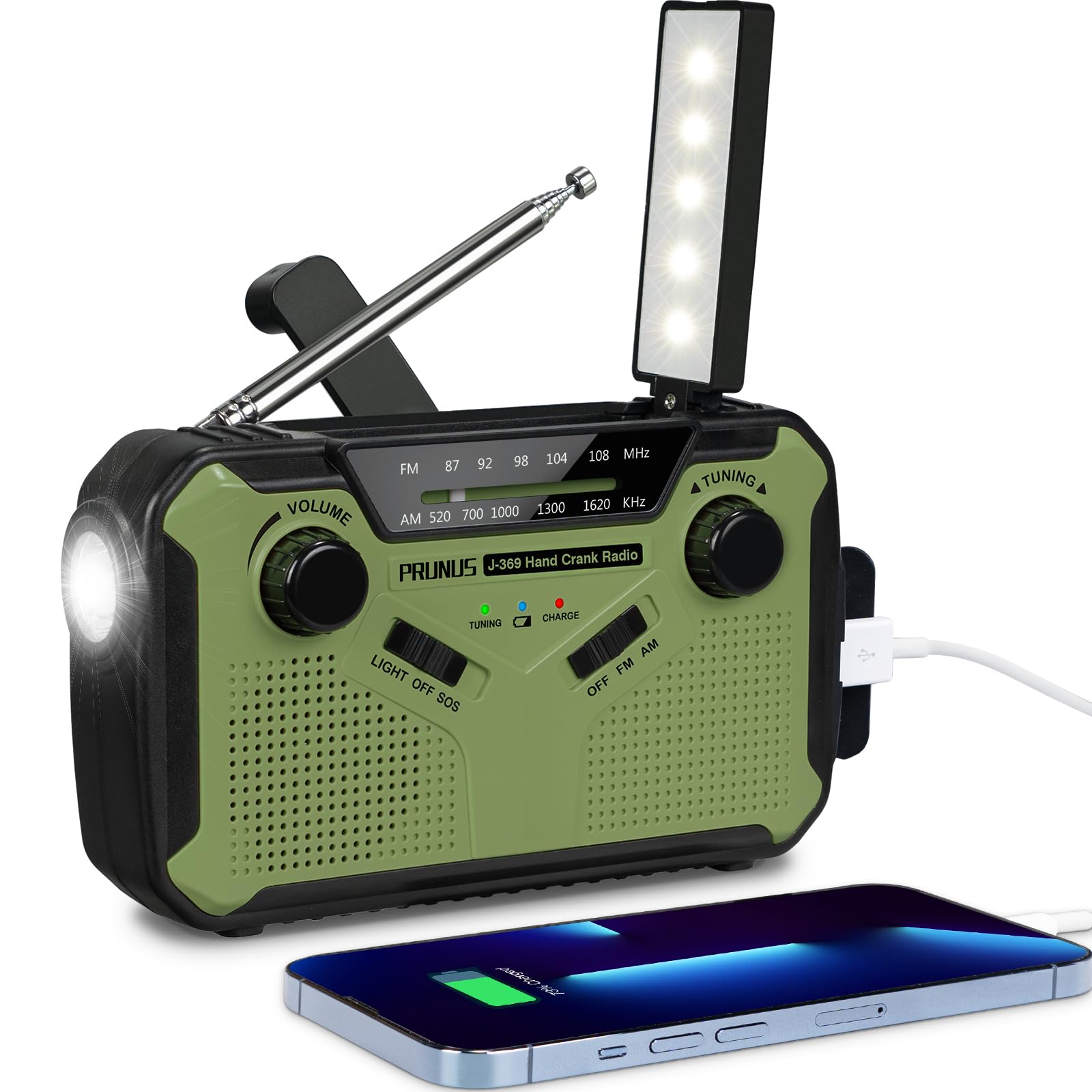 Prunus J-369 Radio Portatile Emergenza FM/AM, Verde