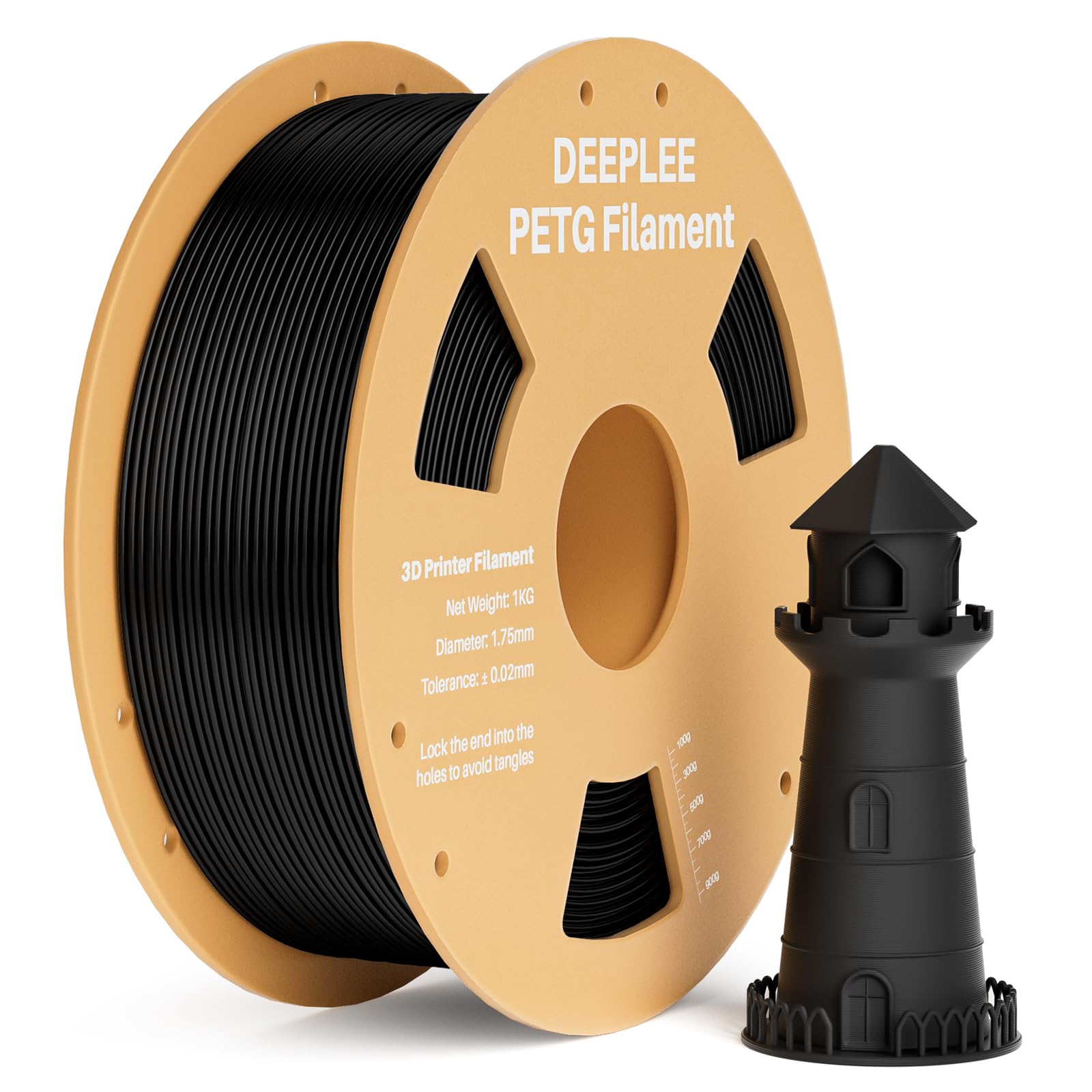 Deeplee Filamento PETG 1,75mm per Stampante 3D, Nero