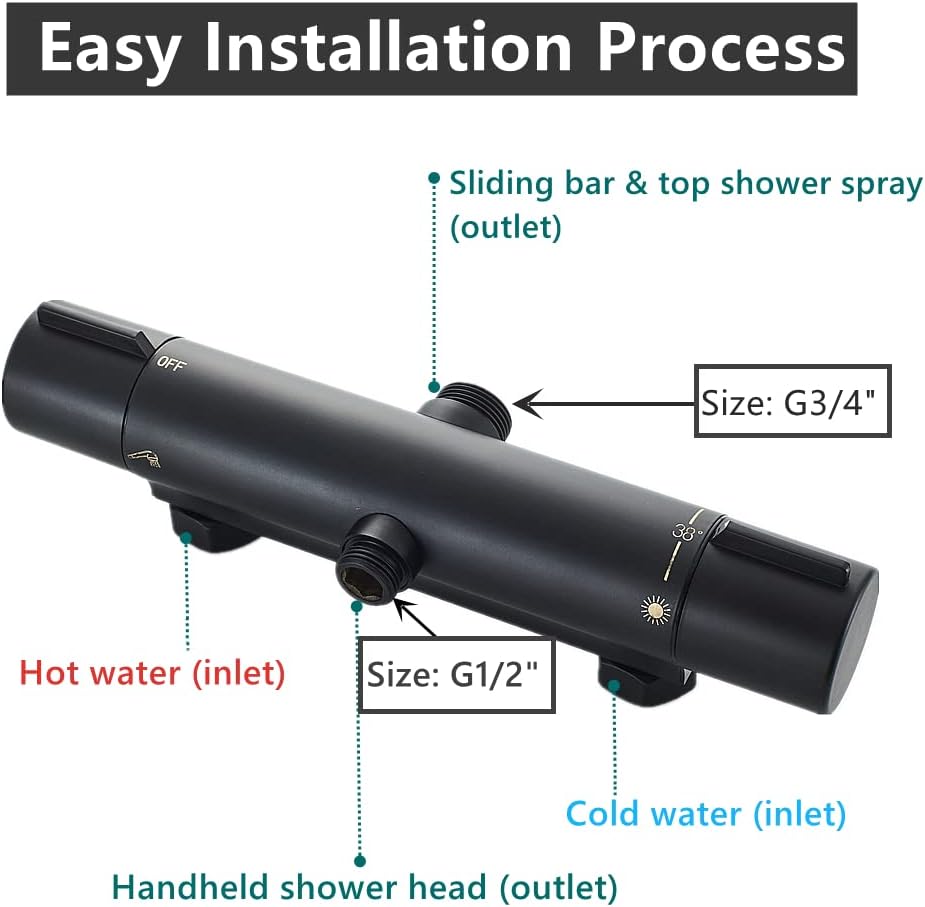 Afuder Miscelatore Termostatico Doccia 38℃ Nero - immagine 2