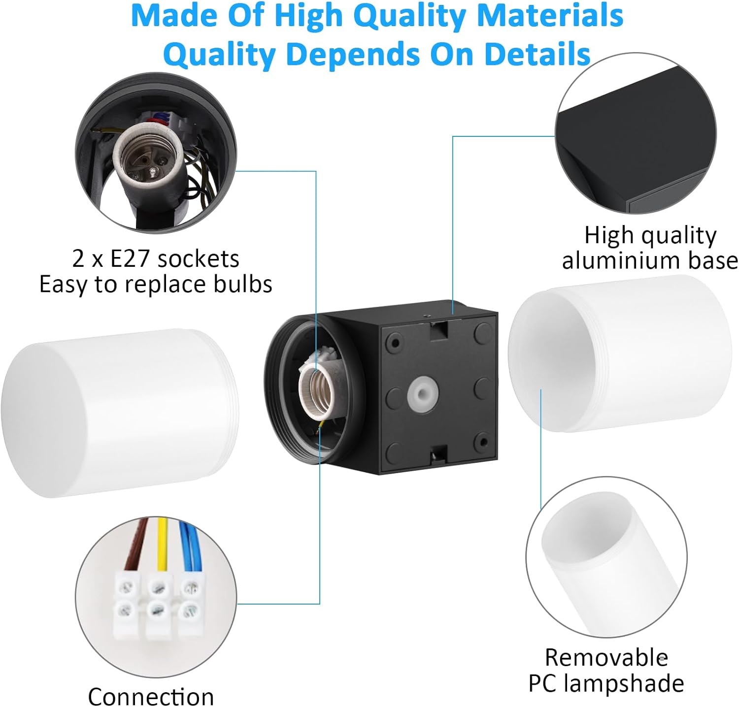 Klighten Applique da Parete E27 Esterno/Interno (2 Pezzi) - immagine 3