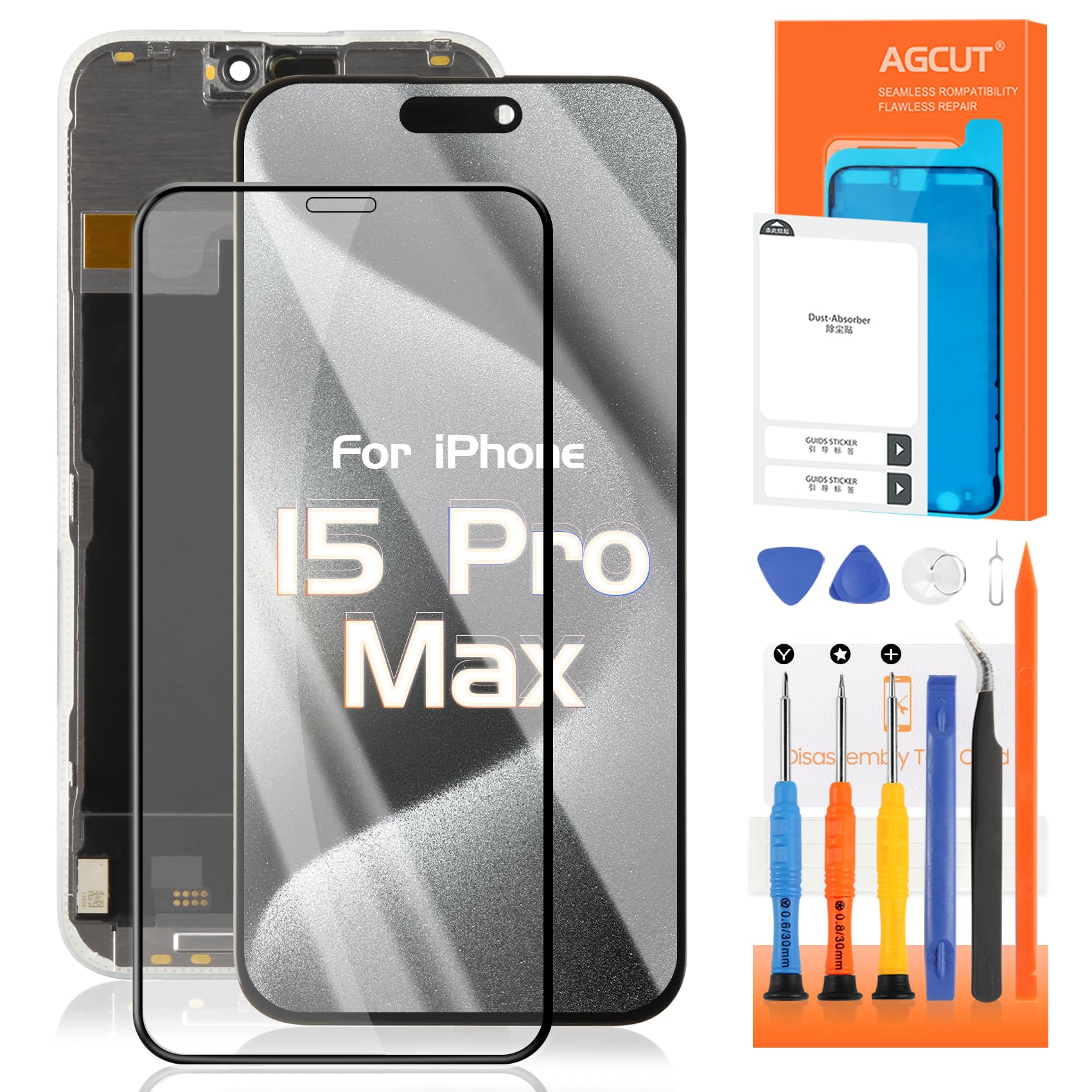 AGCUT Schermo LCD OLED per iPhone 15 Pro Max 6.7", Nero