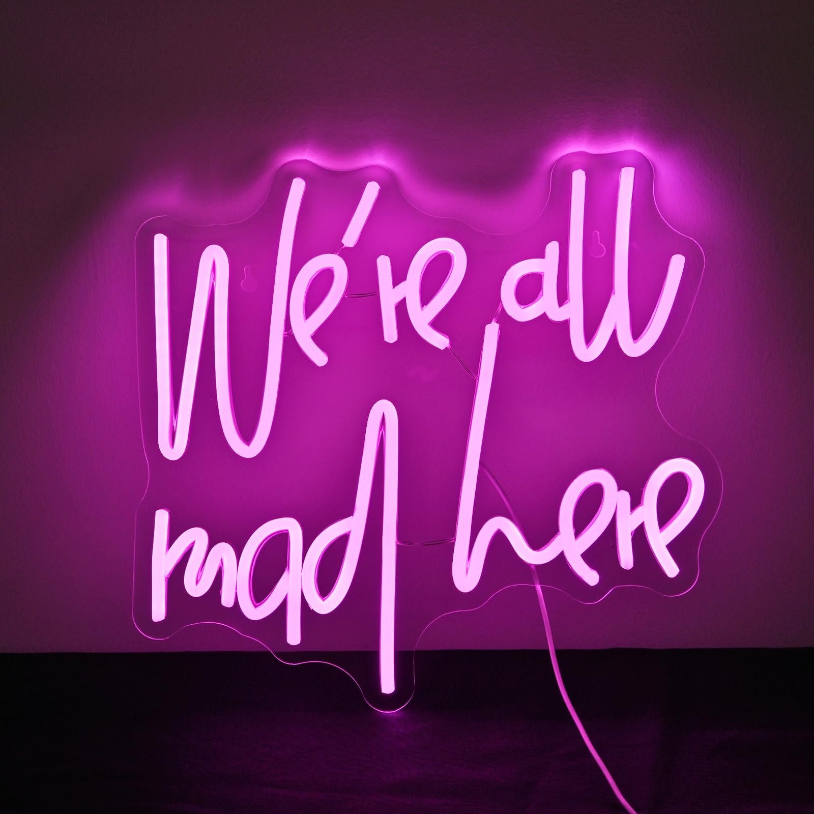 SIGNSHIP Insegna al neon We're all Mad Here Insegne al neon dimmerabili per parete LED Lettera rosa Luci al neon Insegna per casa Bar Man Cave Beer Cafe Bistro Club Party Decor Girl Gift