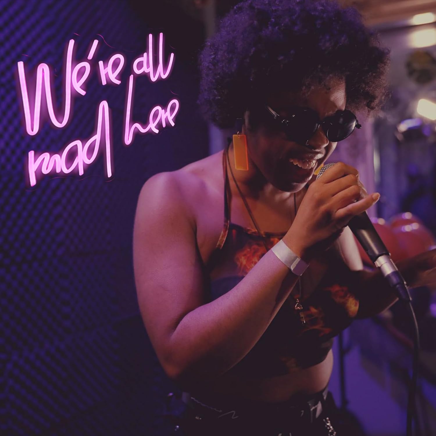 SIGNSHIP Insegna al neon We're all Mad Here Insegne al neon dimmerabili per parete LED Lettera rosa Luci al neon Insegna per casa Bar Man Cave Beer Cafe Bistro Club Party Decor Girl Gift - immagine 2