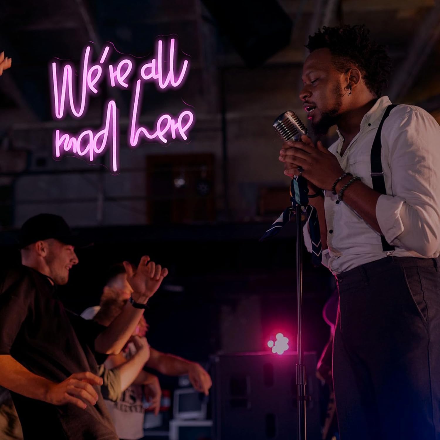 SIGNSHIP Insegna al neon We're all Mad Here Insegne al neon dimmerabili per parete LED Lettera rosa Luci al neon Insegna per casa Bar Man Cave Beer Cafe Bistro Club Party Decor Girl Gift - immagine 6