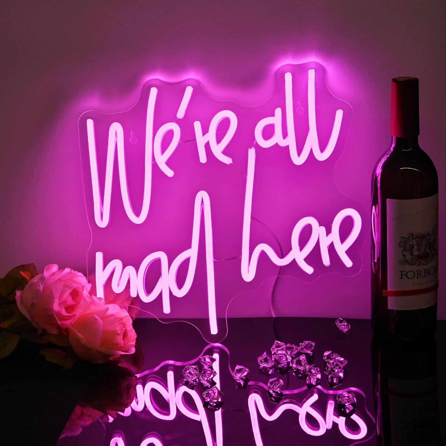 SIGNSHIP Insegna al neon We're all Mad Here Insegne al neon dimmerabili per parete LED Lettera rosa Luci al neon Insegna per casa Bar Man Cave Beer Cafe Bistro Club Party Decor Girl Gift - immagine 7