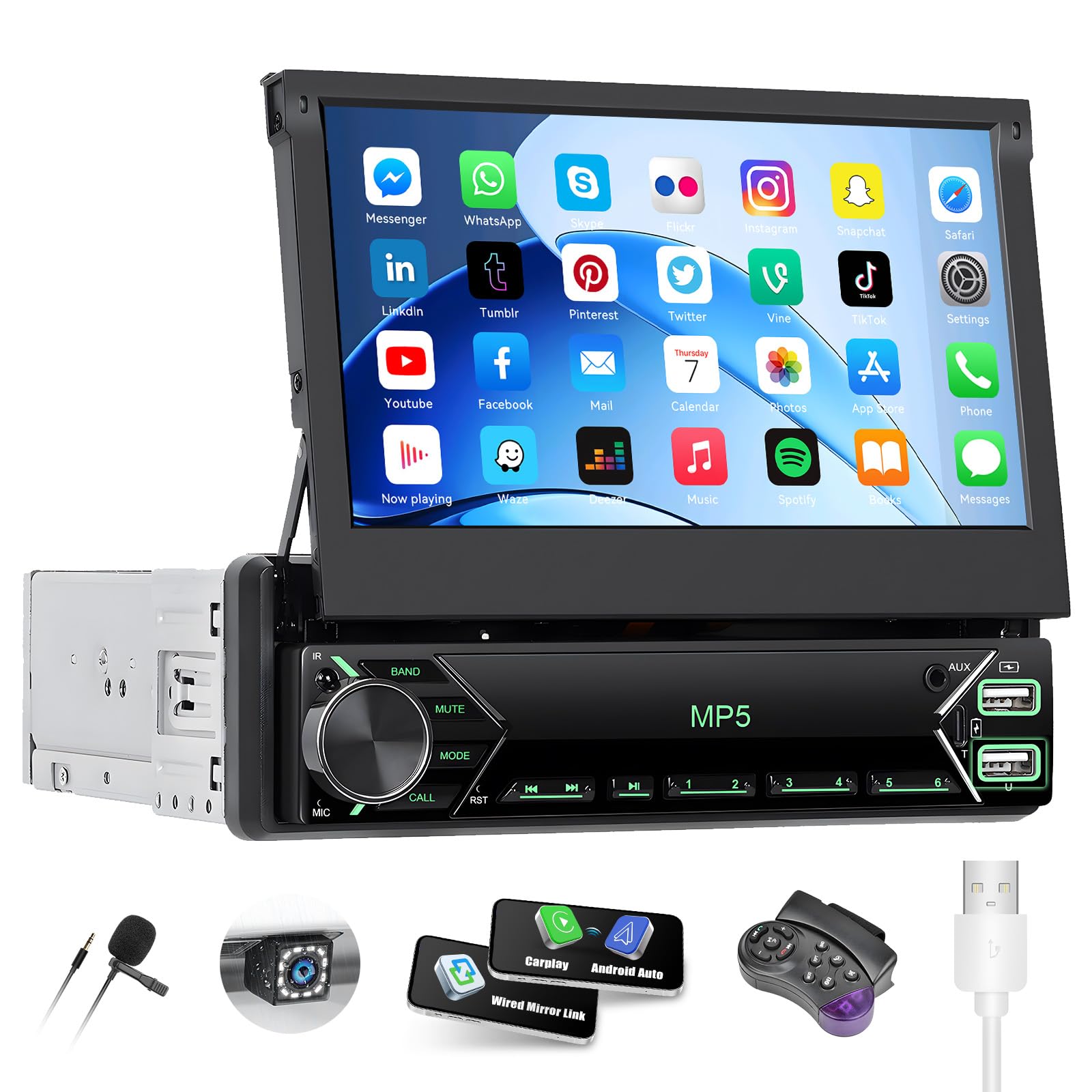 Sixtop Autoradio 1 DIN con Schermo Retrattile 7 Pollici