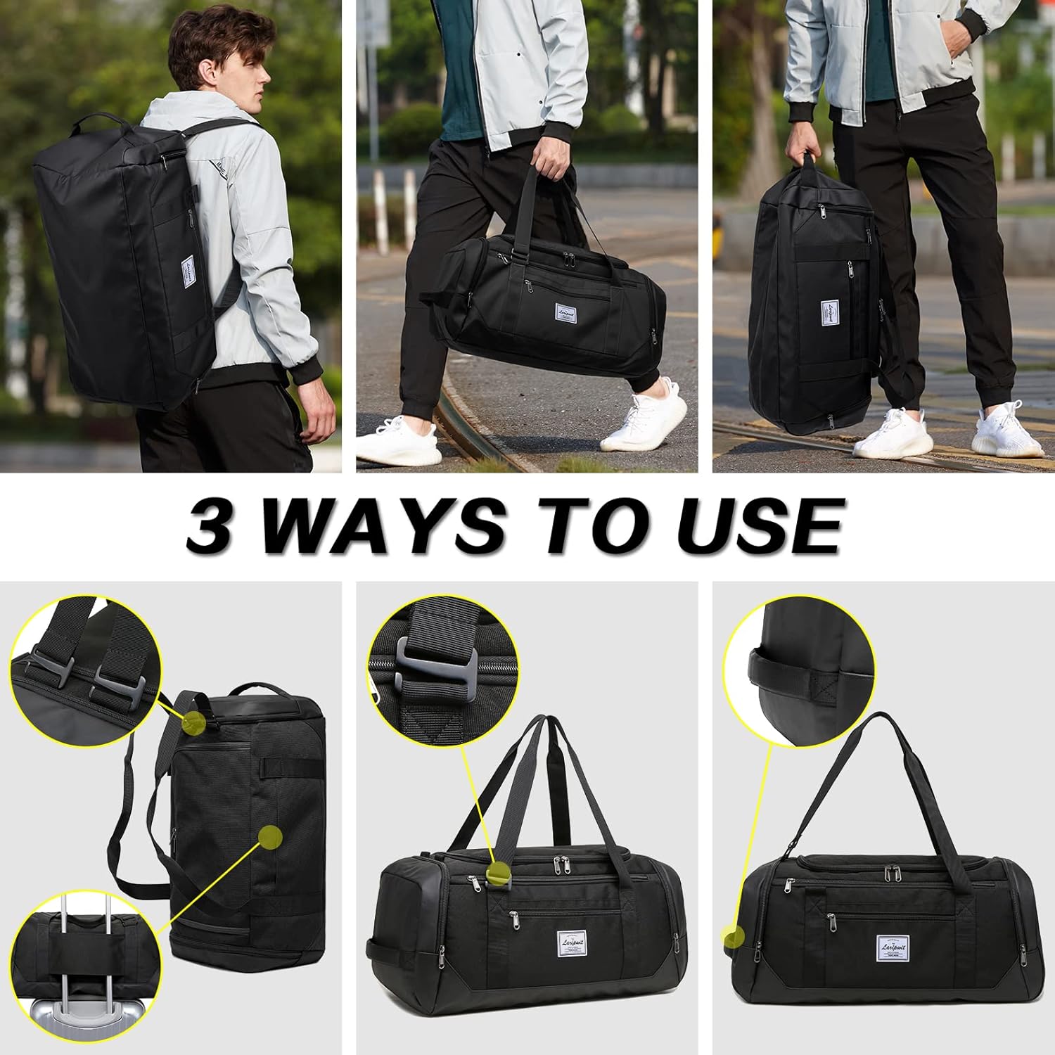 Laripwit Borsone da Viaggio Uomo 40L, Nero - immagine 3