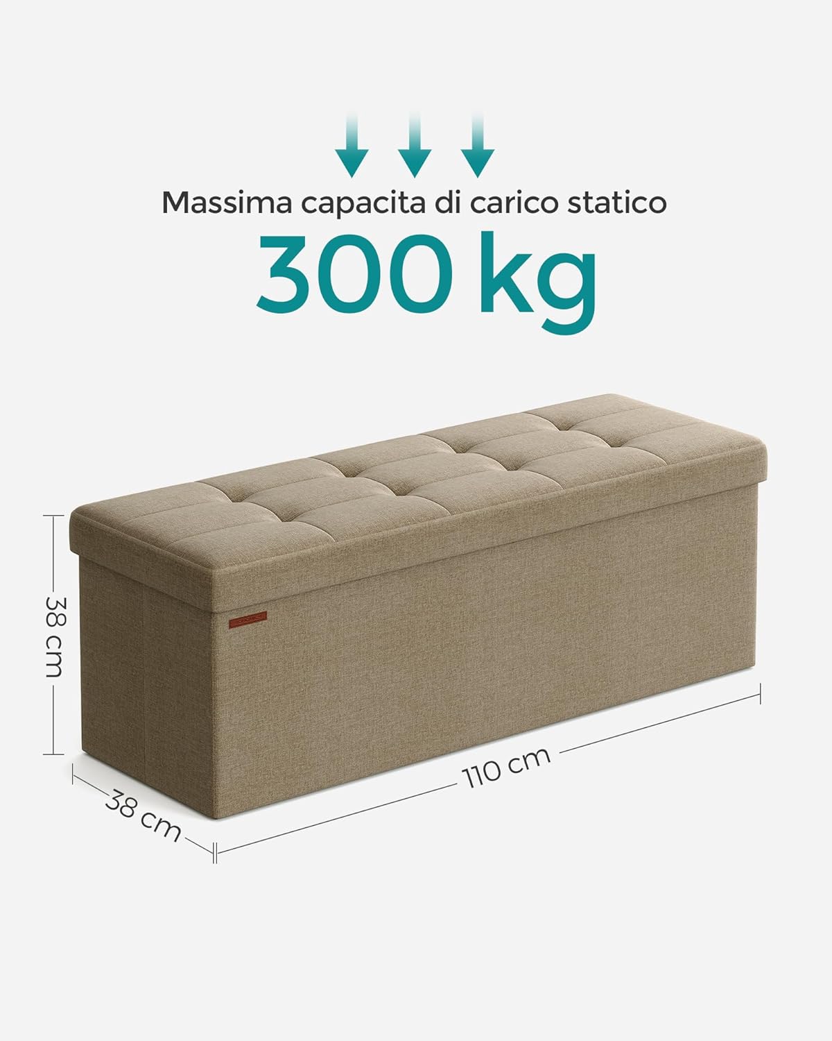 Songmics MAZIE Cassapanca Pieghevole 38x110x38cm Marrone - immagine 3