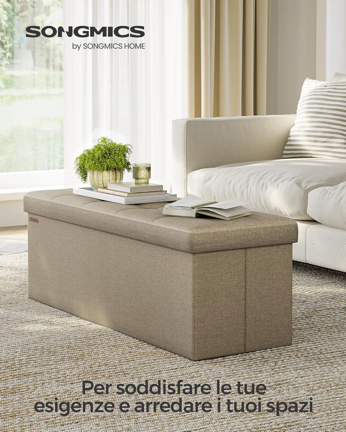 Songmics MAZIE Cassapanca Pieghevole 38x110x38cm Marrone - immagine 4