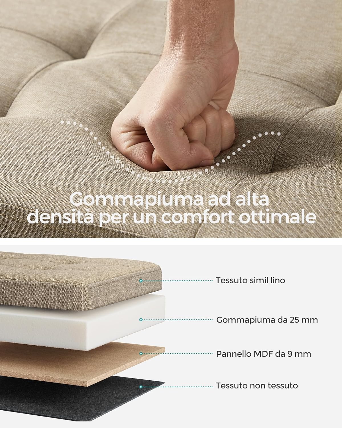 Songmics MAZIE Cassapanca Pieghevole 38x110x38cm Marrone - immagine 5