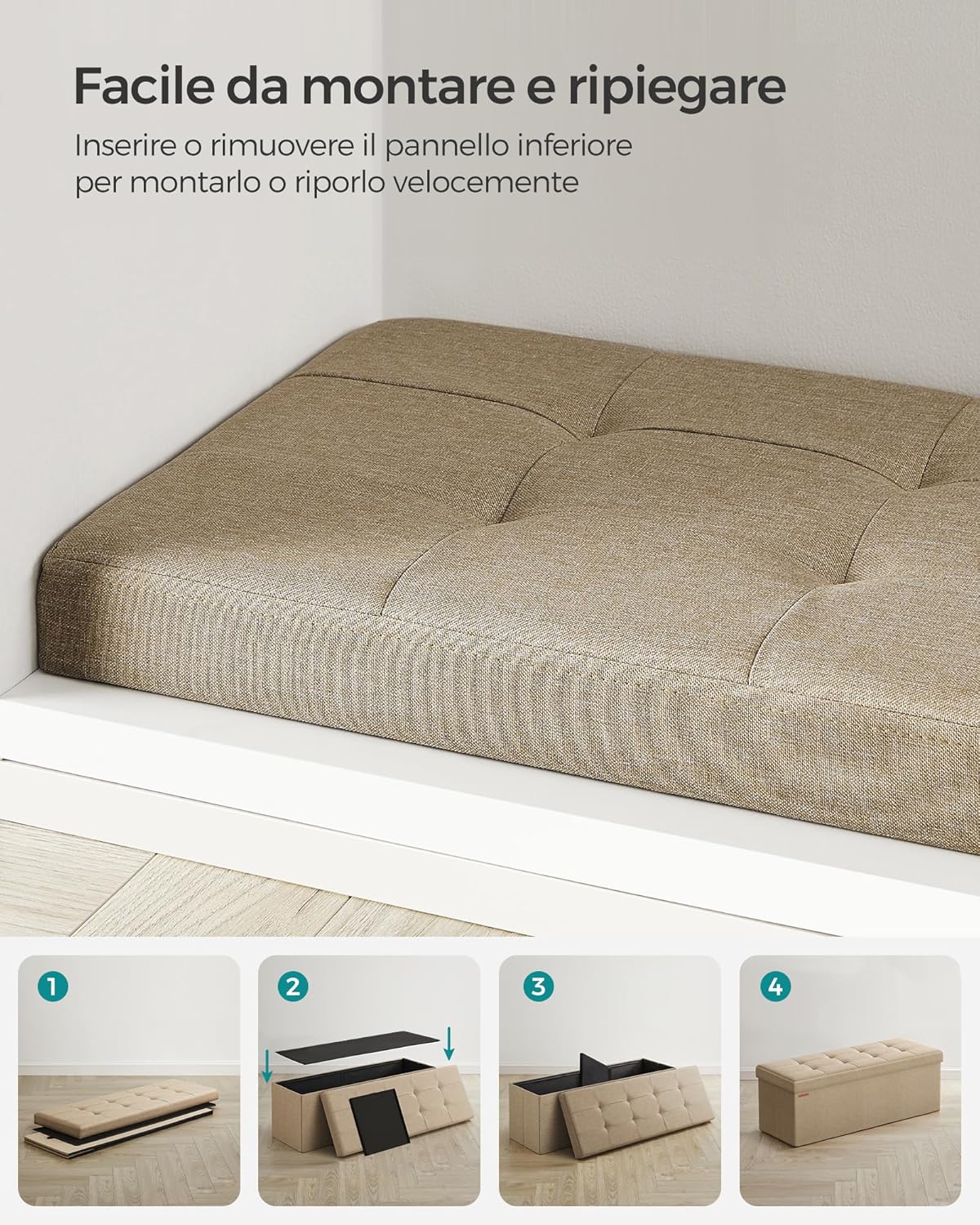 Songmics MAZIE Cassapanca Pieghevole 38x110x38cm Marrone - immagine 7