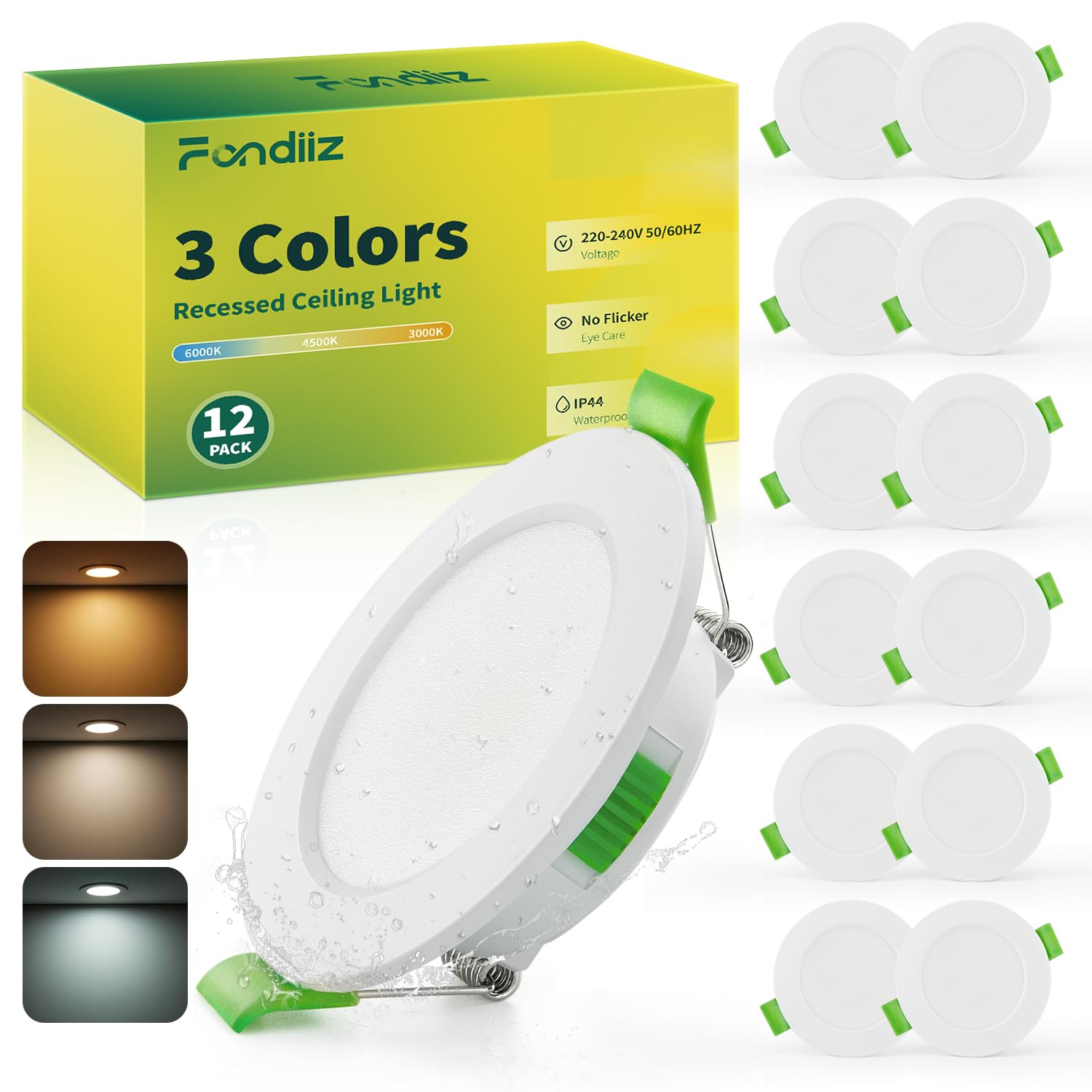 Faretti LED Soffitto Incasso Cartongesso, 3.5W 340LM Faretti Incasso Cartongesso Regolabile Caldo 3000K Neutro 4500K Freddo 6000K, IP44 Faretto Ultrasottili per Bagno, Foro Ø55-68mm, Set di 12