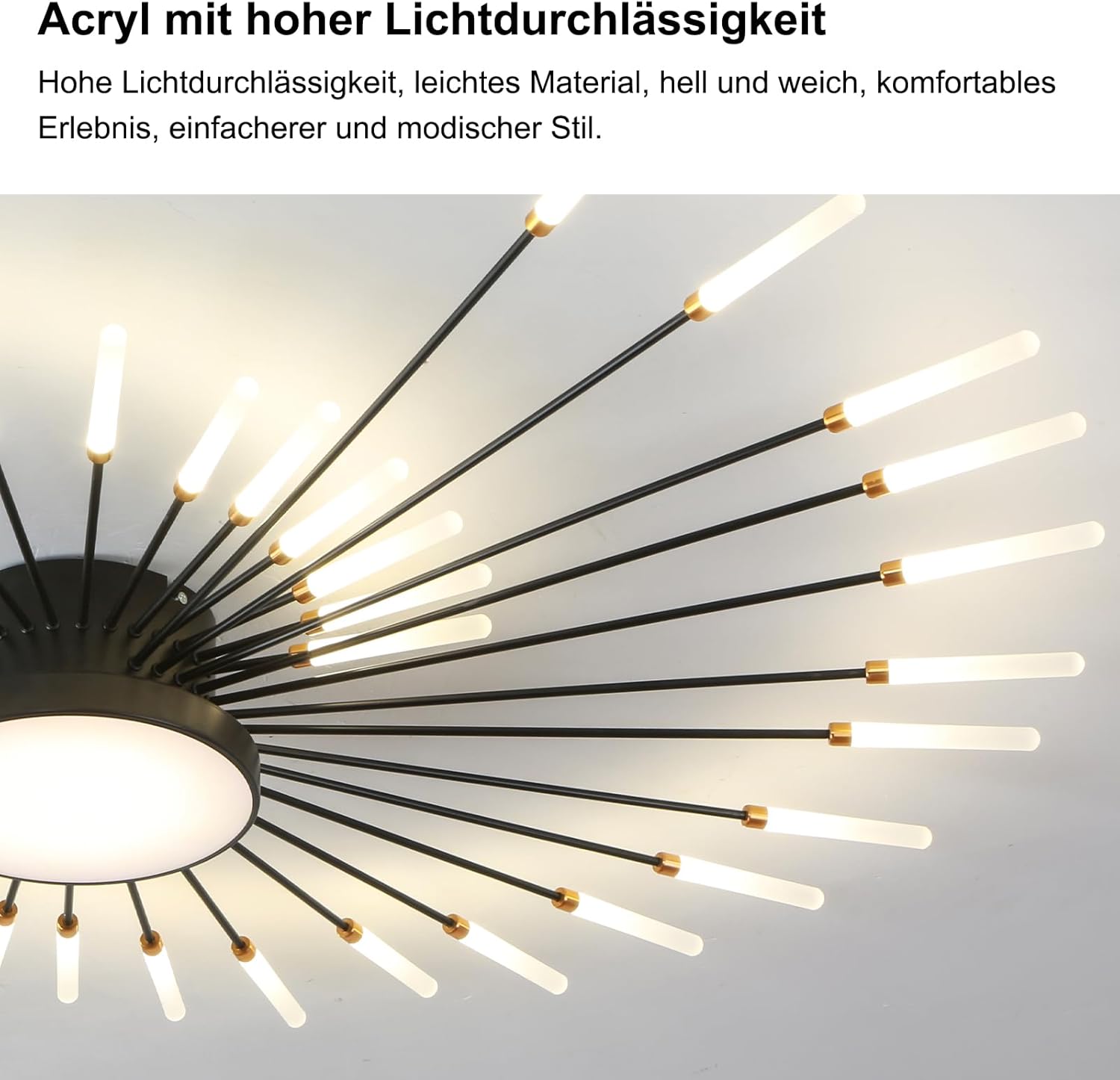 Rrbest Plafoniera LED Soffitto Moderna Acrilico, Nero - immagine 5