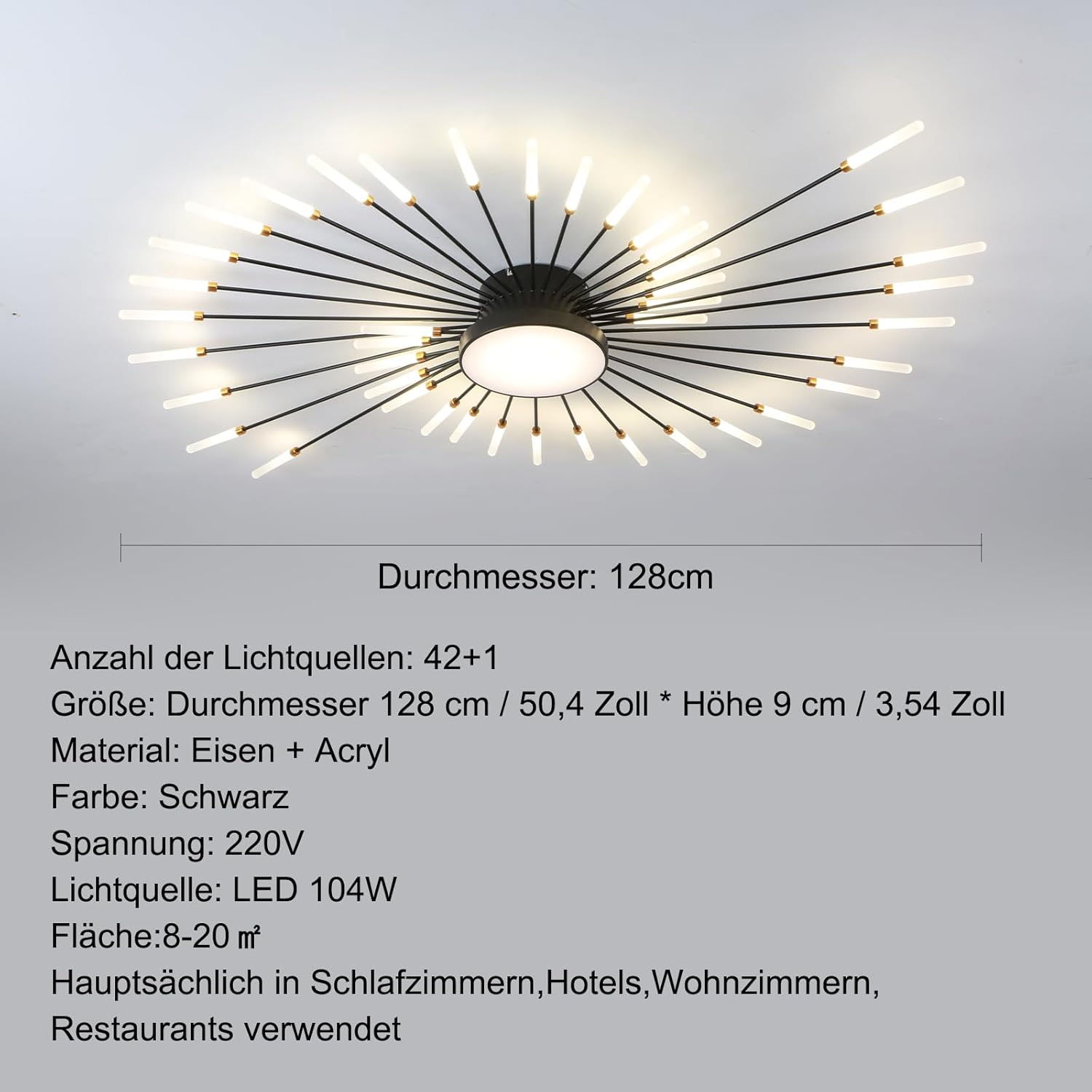 Rrbest Plafoniera LED Soffitto Moderna Acrilico, Nero - immagine 8