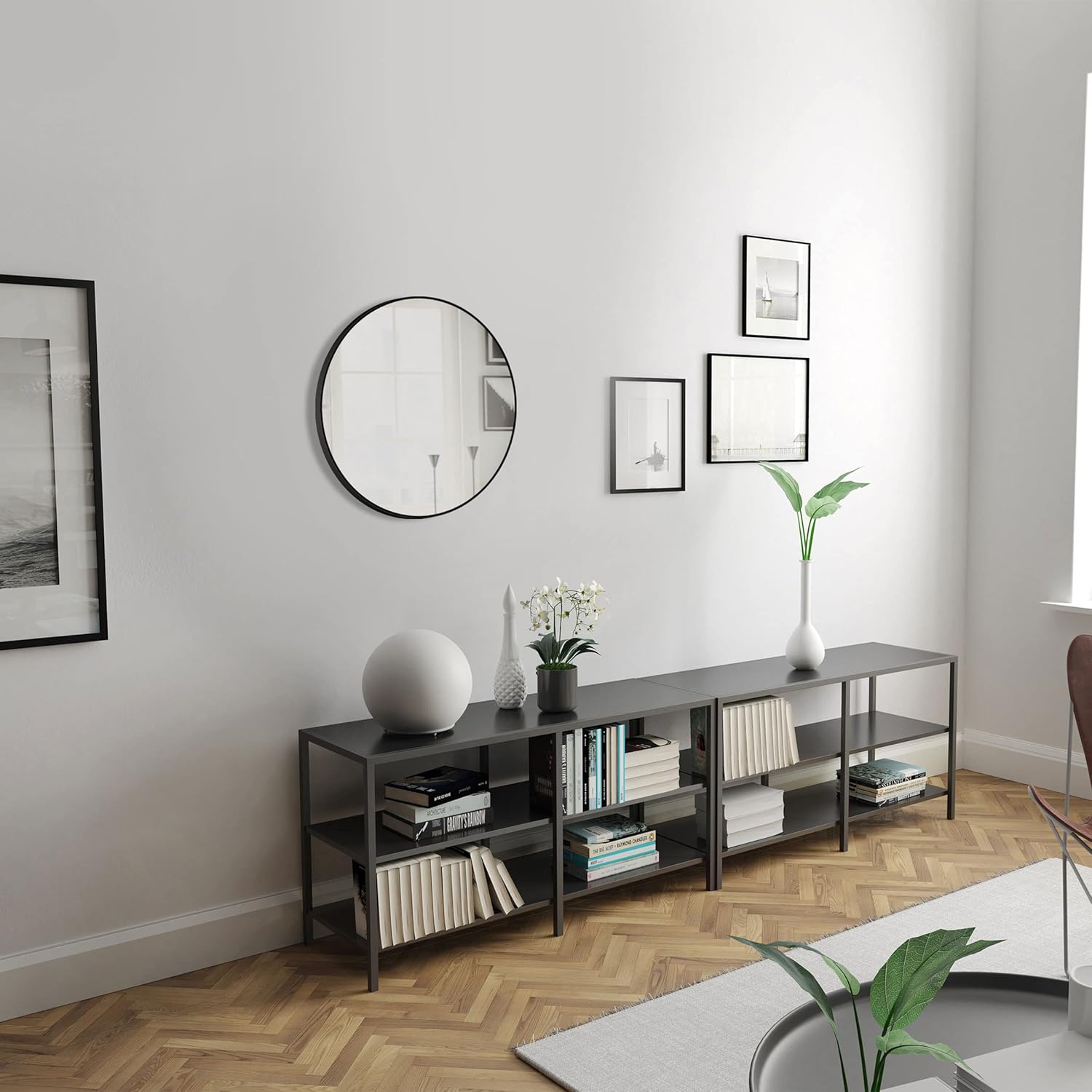 Aurlane Specchio da Bagno Circolare 60 cm, Finitura Nera