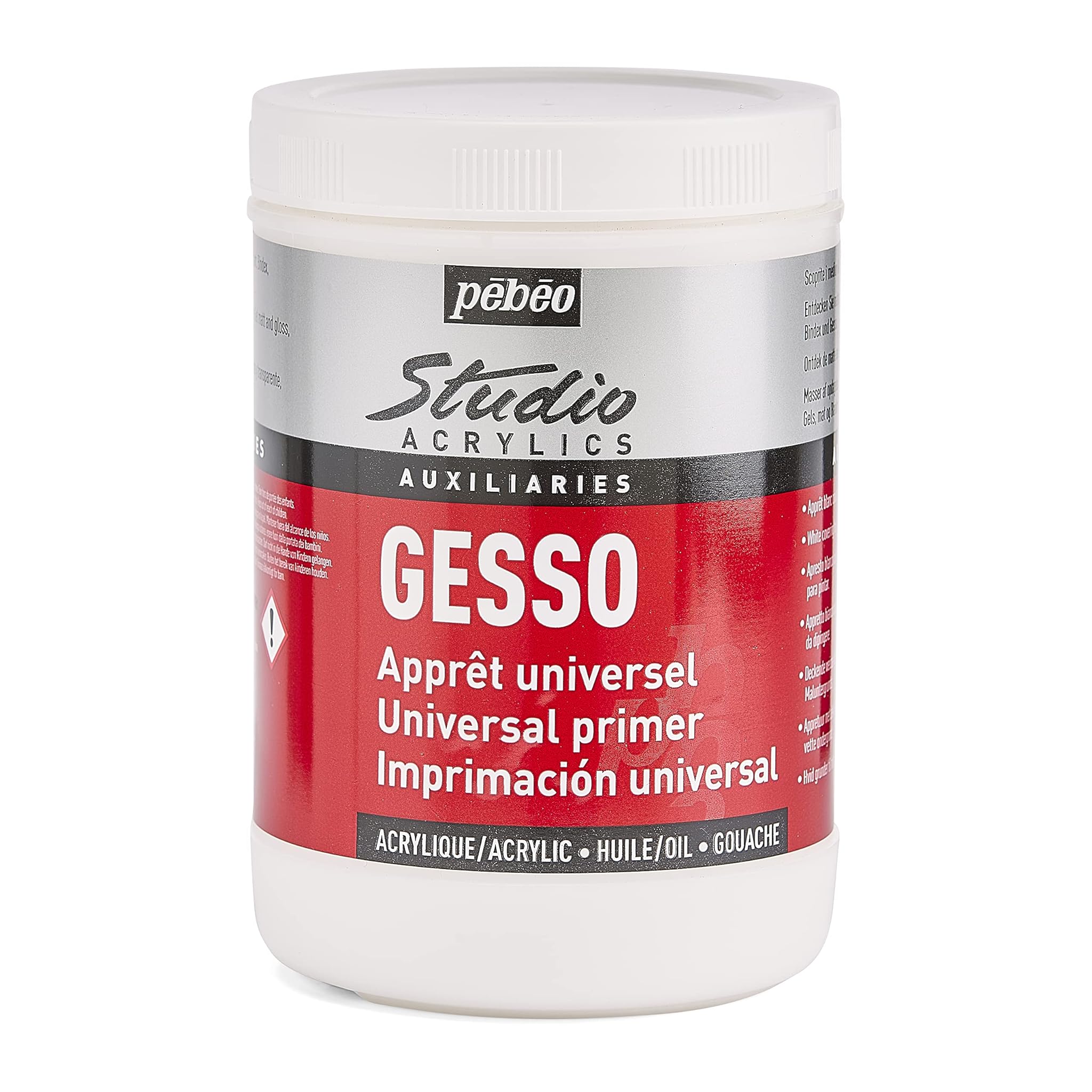 Pébéo - Studio Acrylics Gesso Acrilico 1 litro - Bianco - Sottofondo Colori acrilici per preparare Tutti i Supporti -