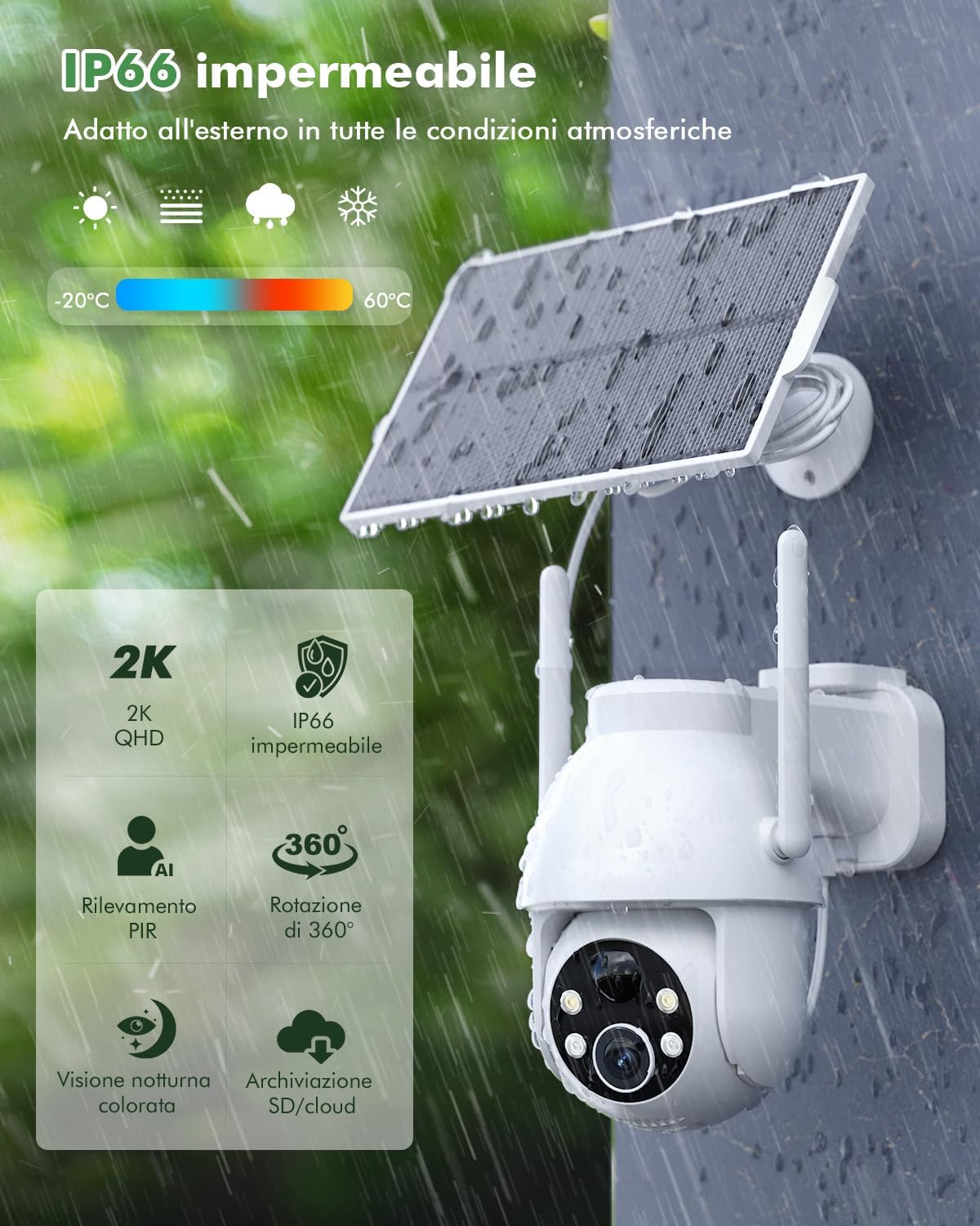 Telecamera Wifi Esterno Solare 2K PTZ 360° - immagine 3