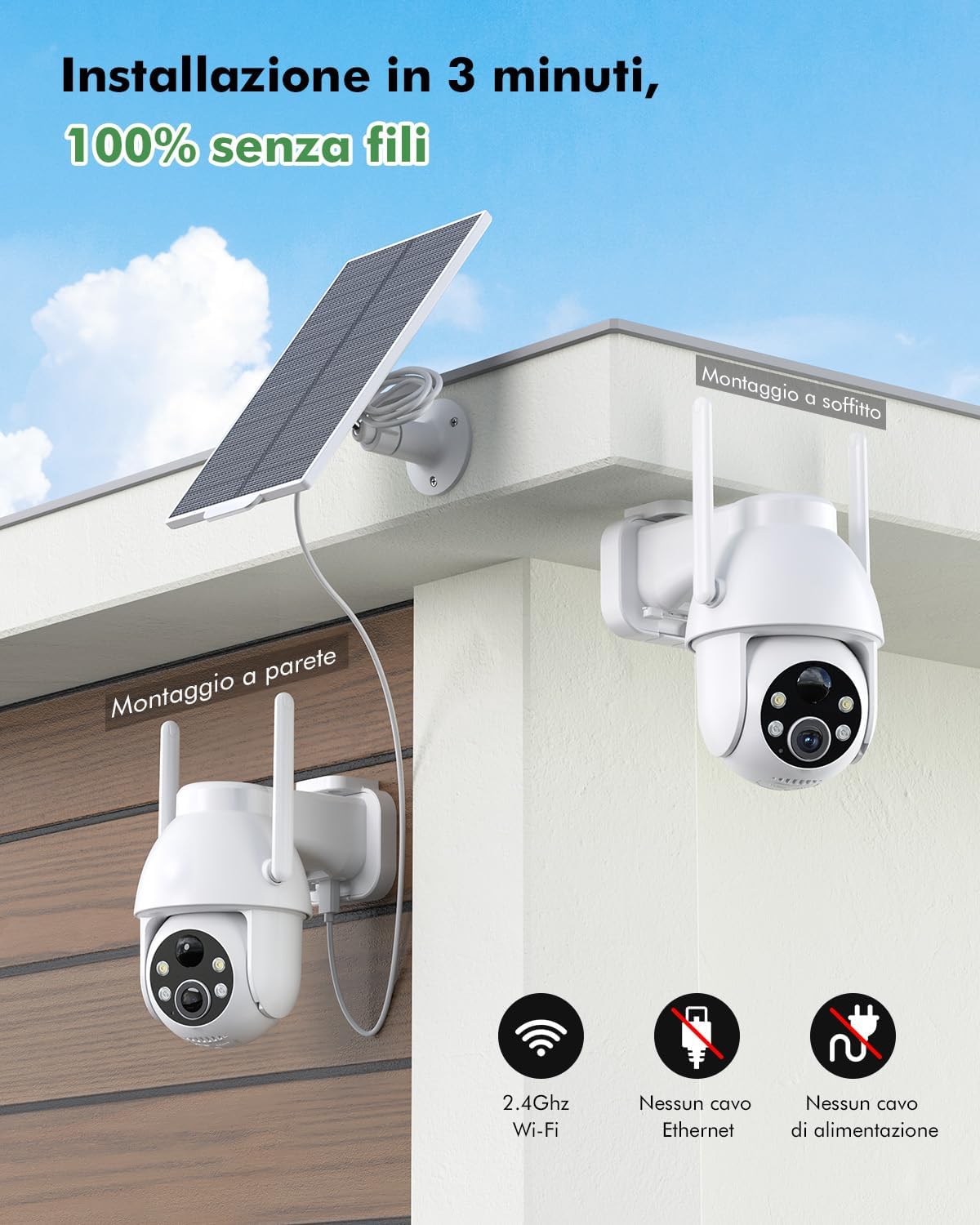 Telecamera Wifi Esterno Solare 2K PTZ 360° - immagine 8