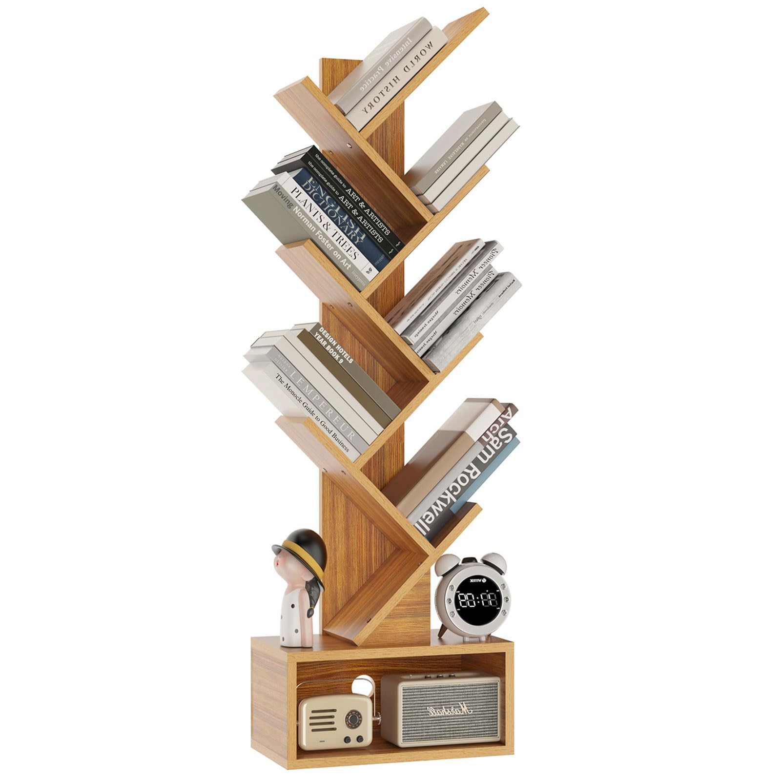 Ymyny Libreria ad Albero 6 Ripiani con Cassetti, Naturale