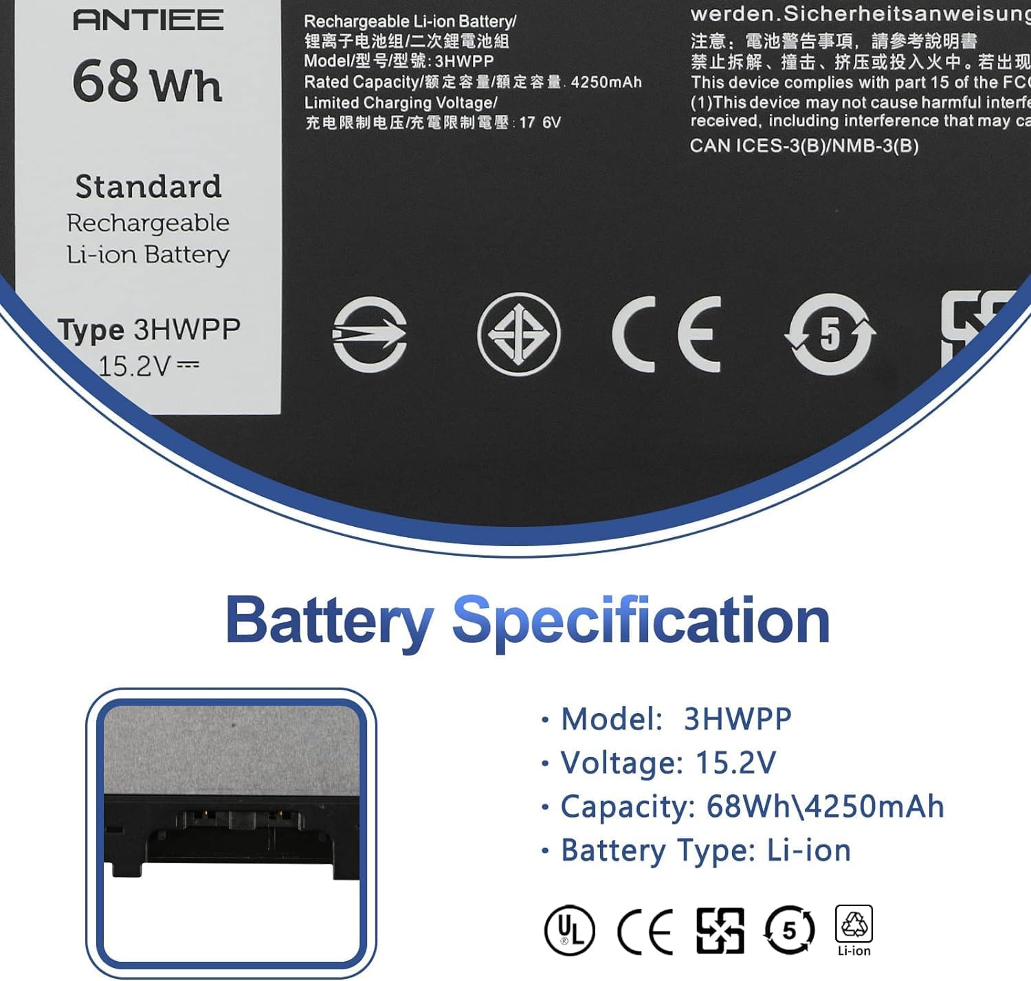 Antiee 68Wh Batteria Laptop per Dell Latitude e Precision - immagine 2