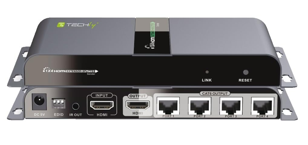 Techly 028191 Extender Splitter HDMI 1x4 Poe con IR su Cavo Cat.6 Fino 40m