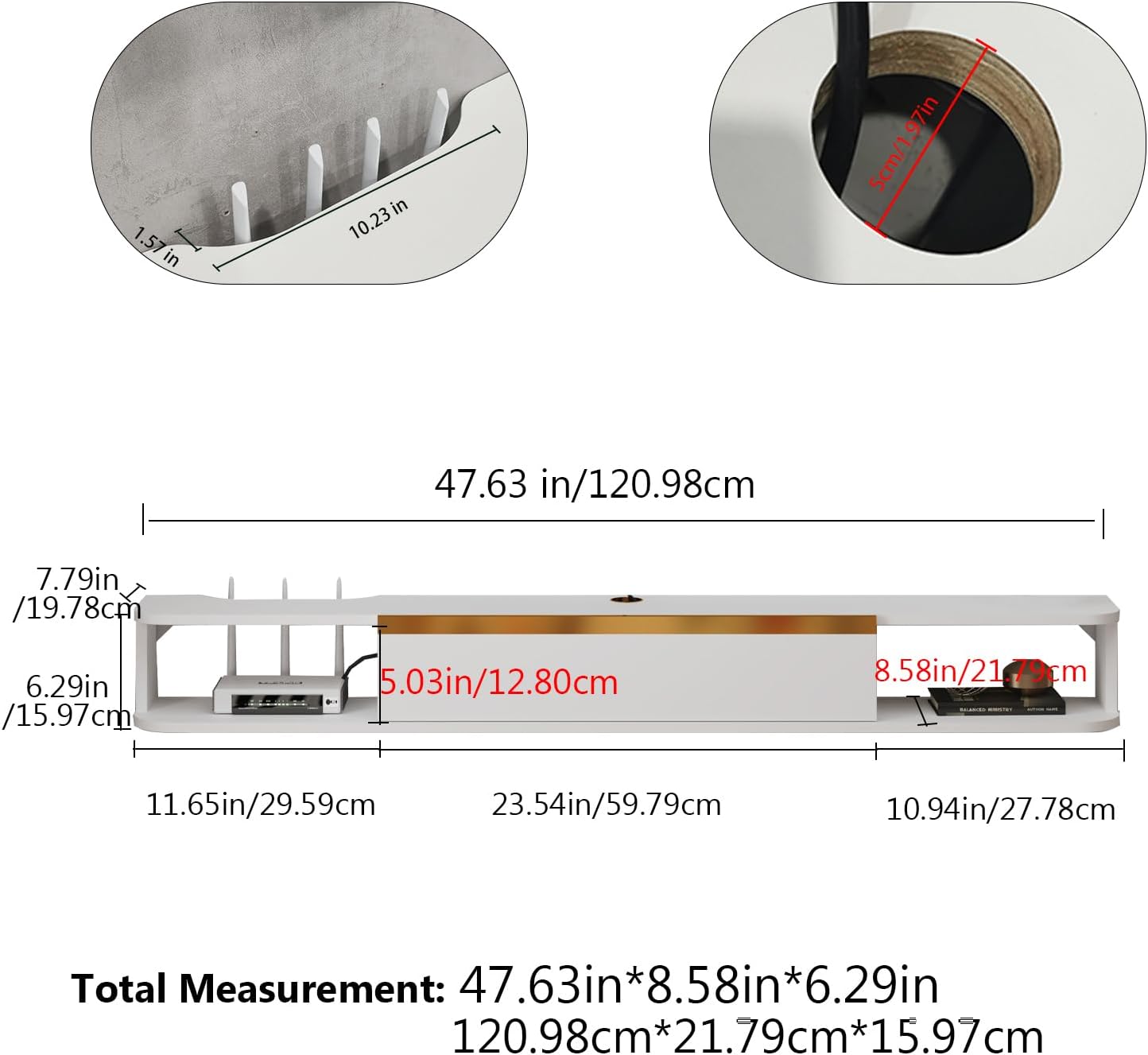 Mobile TV Sospeso 120cm, Bianco - immagine 3