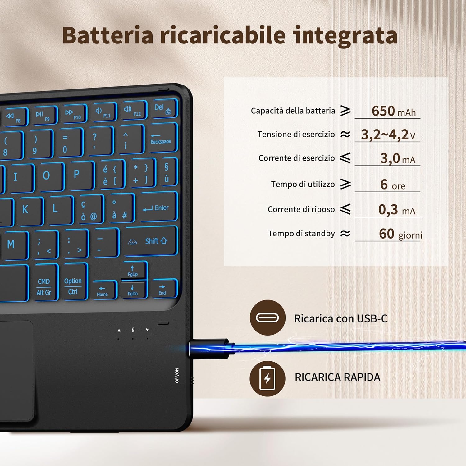 Cacoe Tastiera Bluetooth Wireless Ultra Sottile, Nera - immagine 5