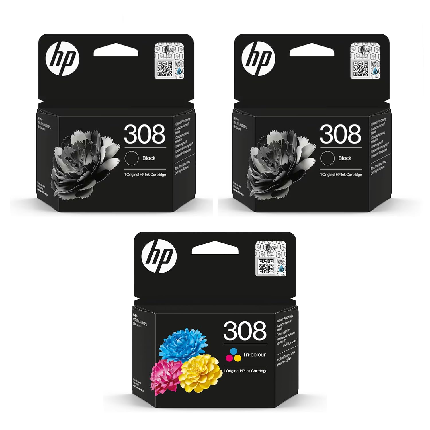Cartucce d'inchiostro originali HP 308 nero e 308 a colori, confezione combinata