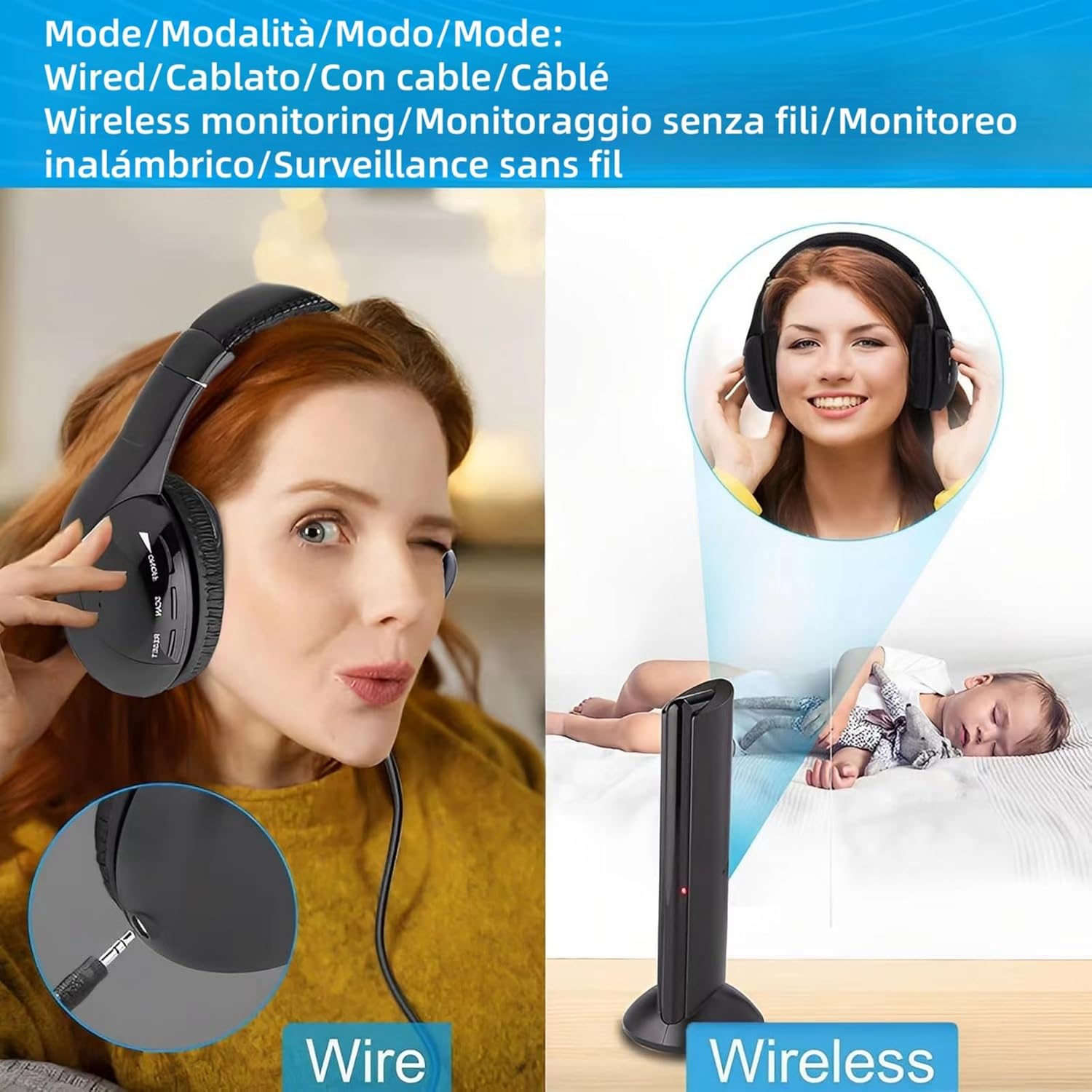 Cuffie TV Wireless Over-Ear con Base Trasmettitore - immagine 6