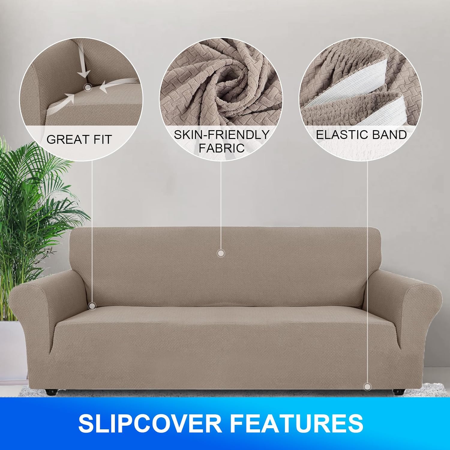 CYCMACO Copridivano 4 Posti Elasticizzato, Cachi - immagine 5