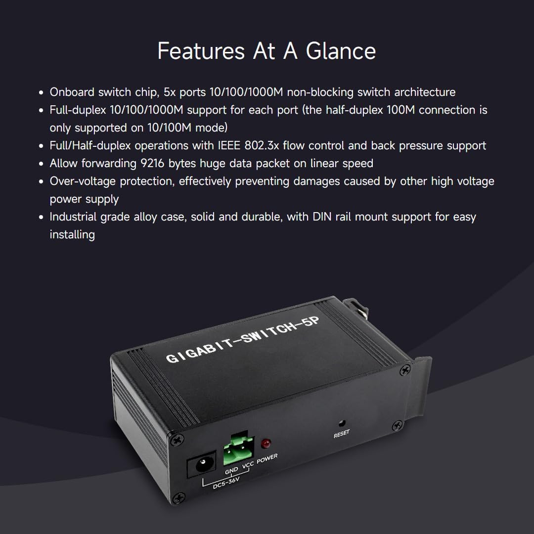 Waveshare Switch Ethernet Industriale 5 Porte Gigabit - immagine 4