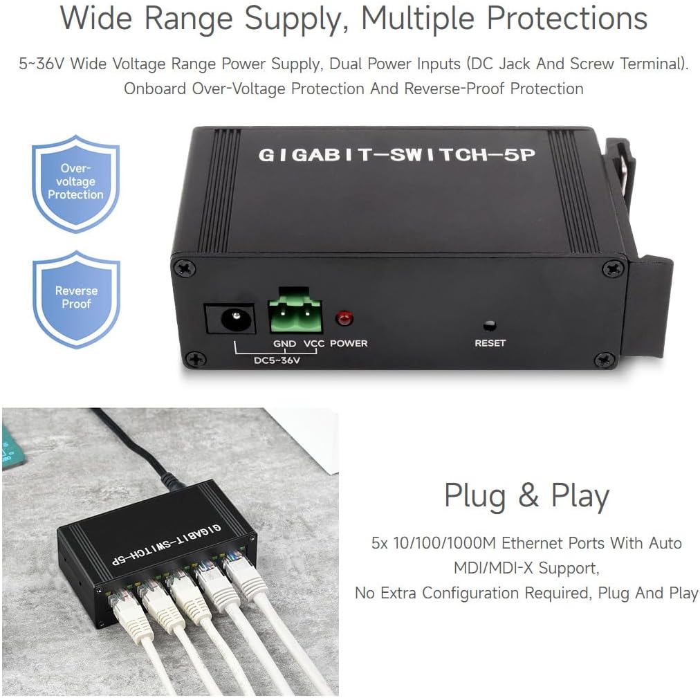 Waveshare Switch Ethernet Industriale 5 Porte Gigabit - immagine 6