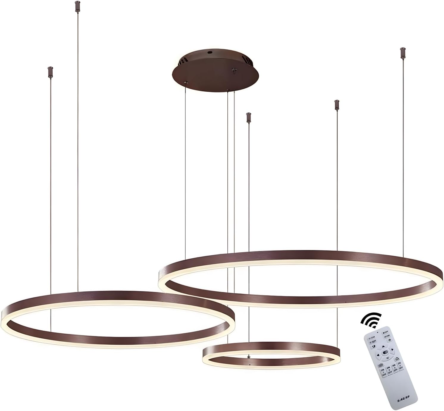 Wayluoung Lampadario LED Metallo 3 Cerchi 45W, Marrone