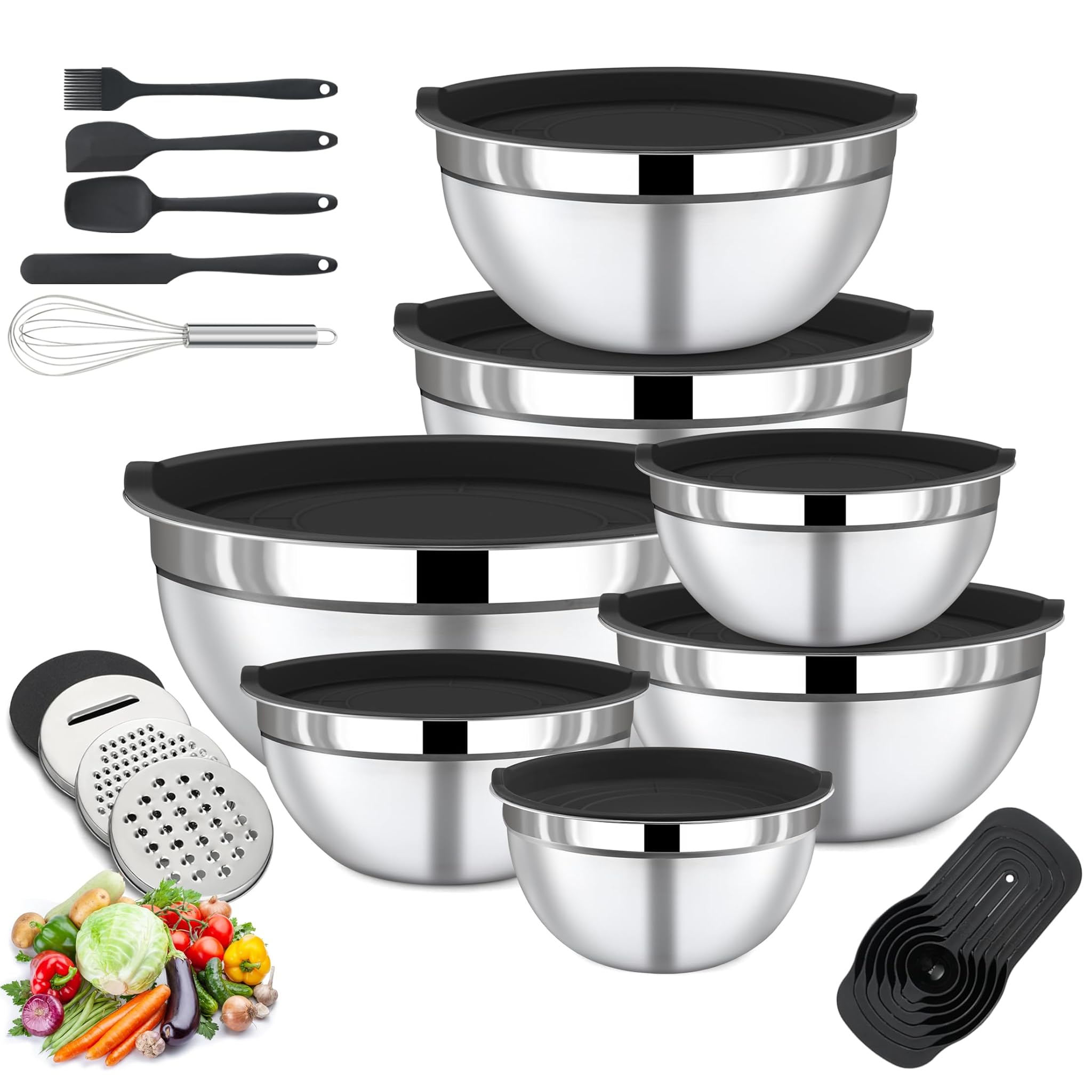 Bewos Set 7 Insalatiere Acciaio Inox con Coperchio