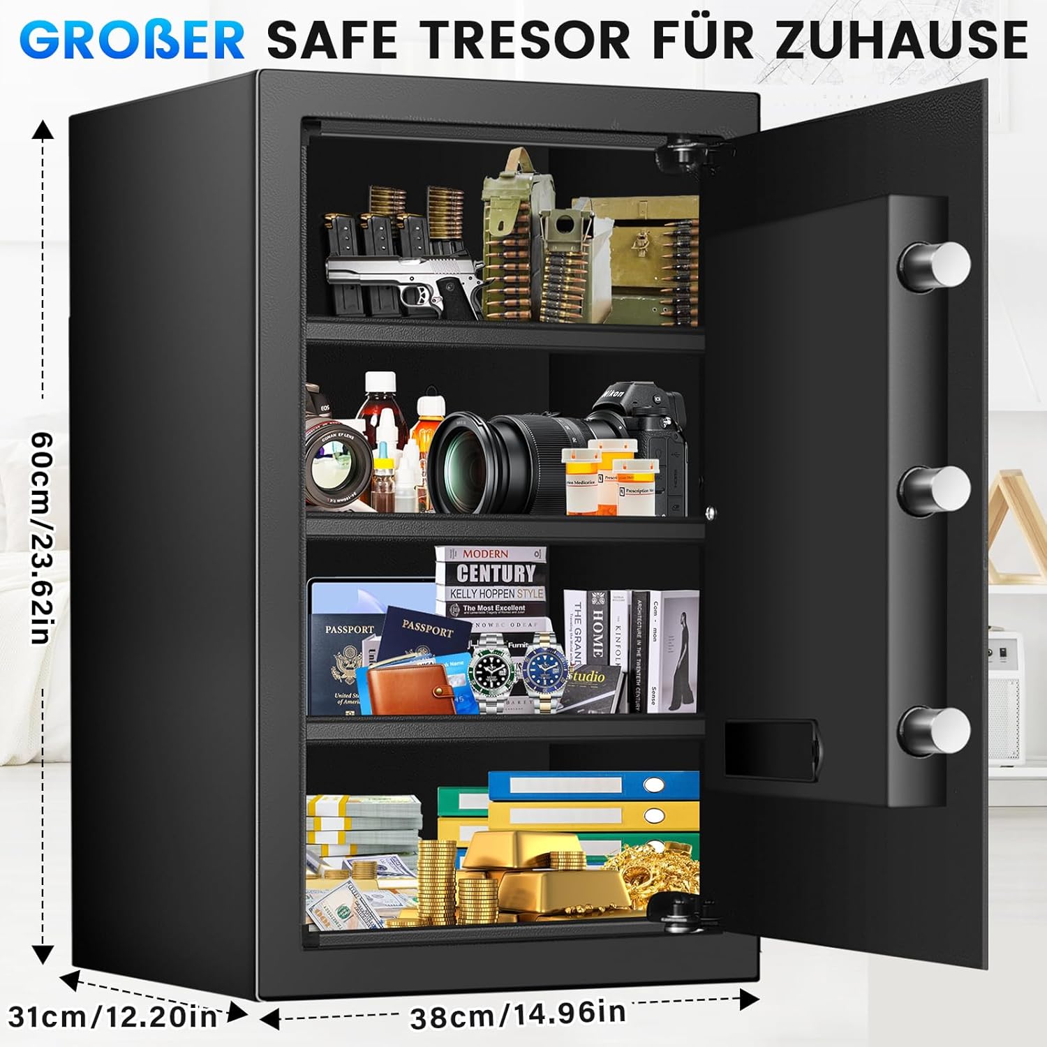 Cassaforte Ignifuga 75L con Chiavi e Ripiano Rimovibile - immagine 2